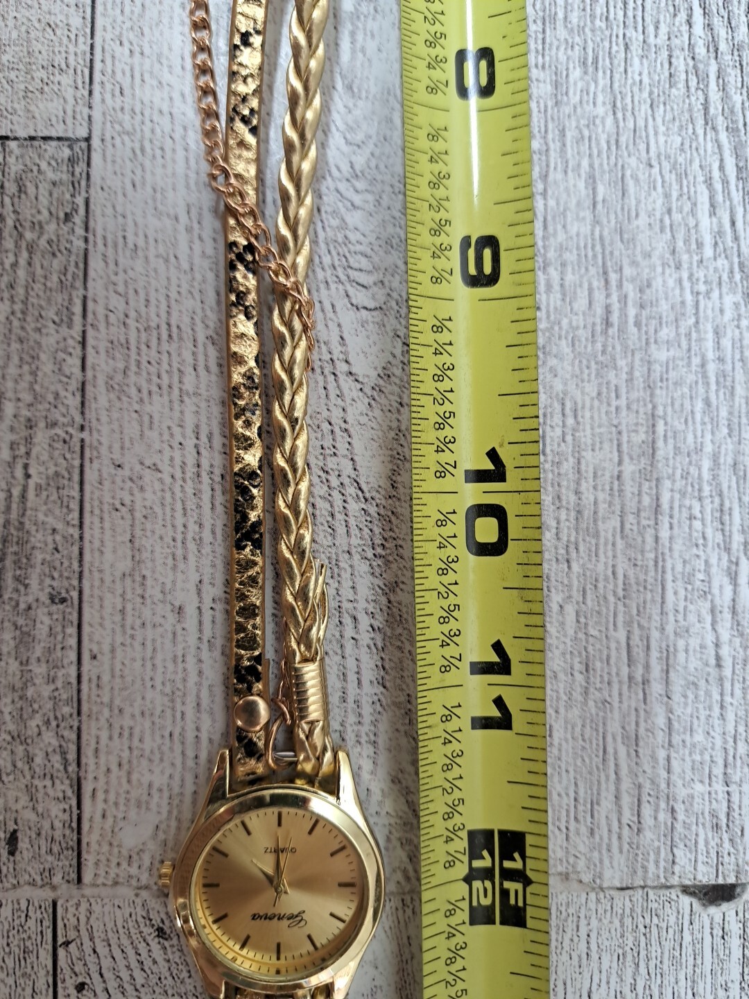 Geneva Women’s Watch Button Snap Multi Braid Snake Skin Gold Tone Bracelet Band