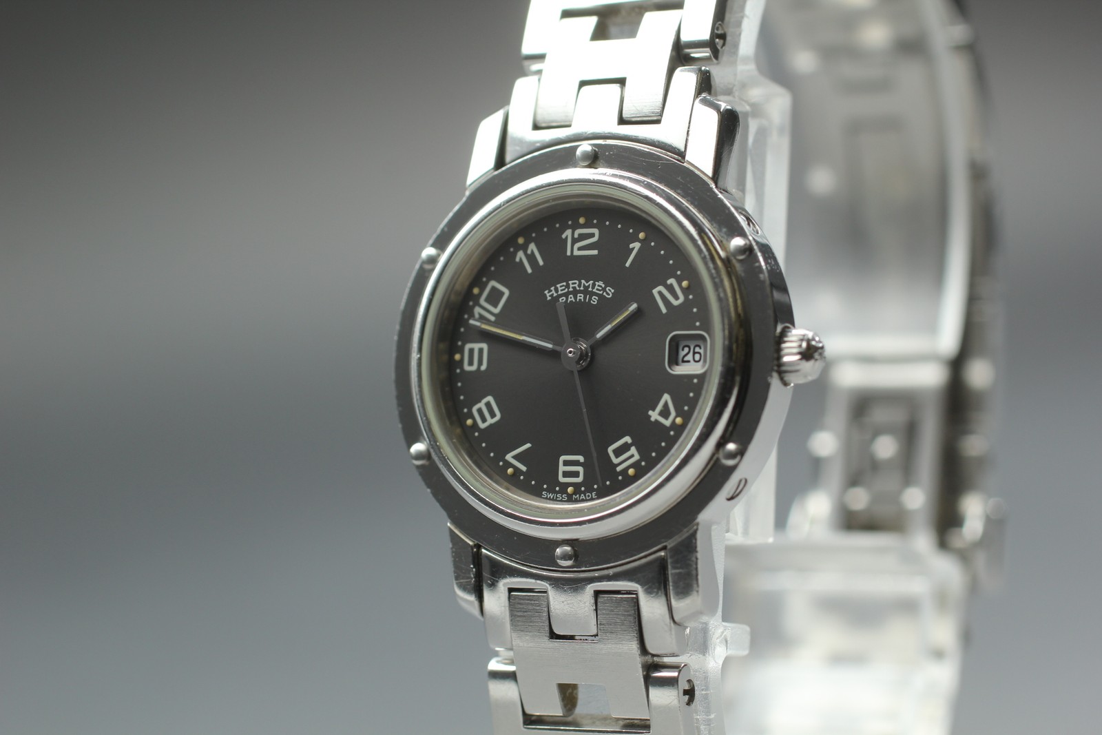 Vintage Hermes Clipper CL4.210 Black Dial Ladies Quartz 24mm Swiss Watch C.2000