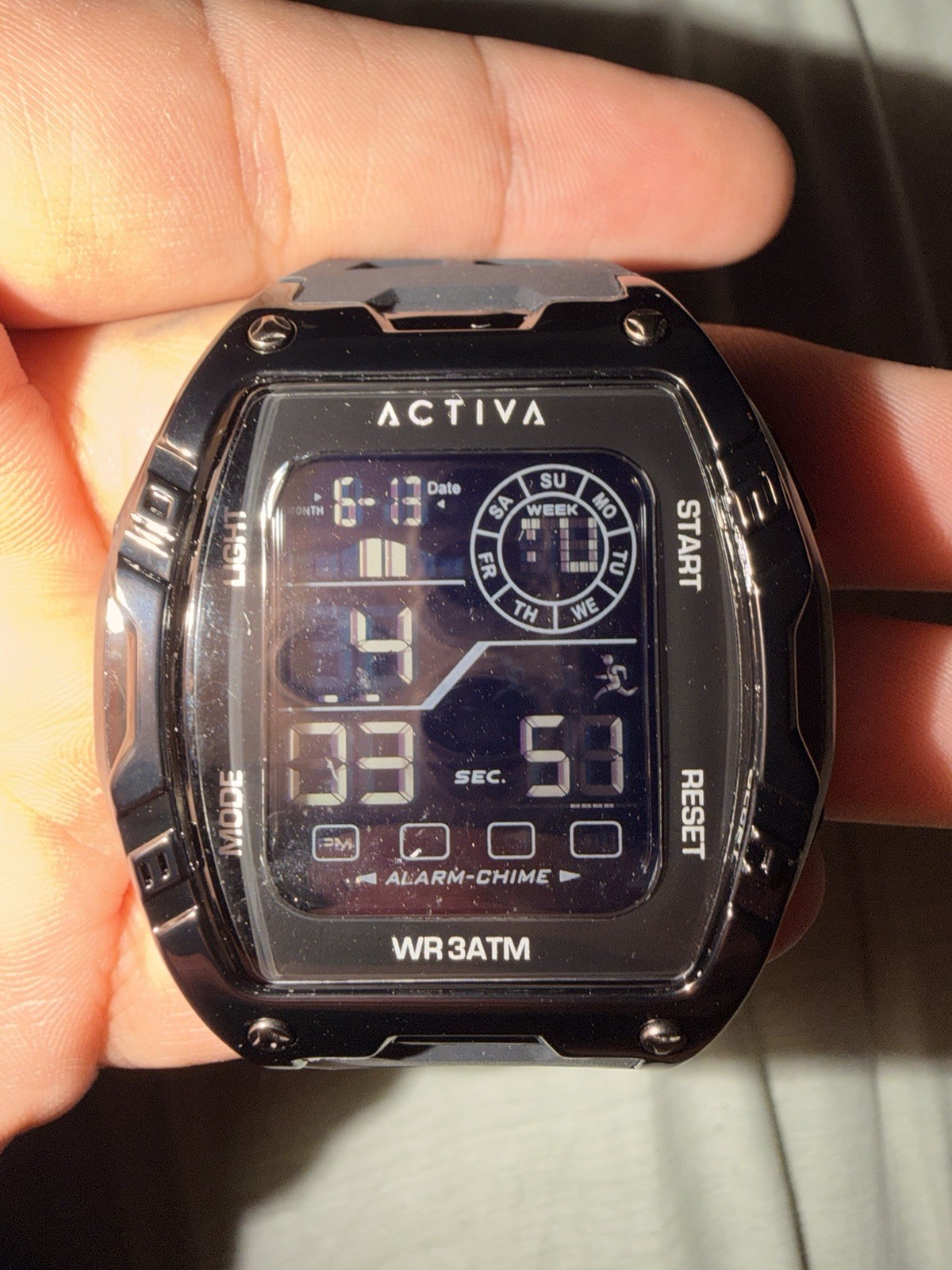 Activa Men’s Sport Digital Quartz Watch Black Rubber Strap 30m WR Box Manual