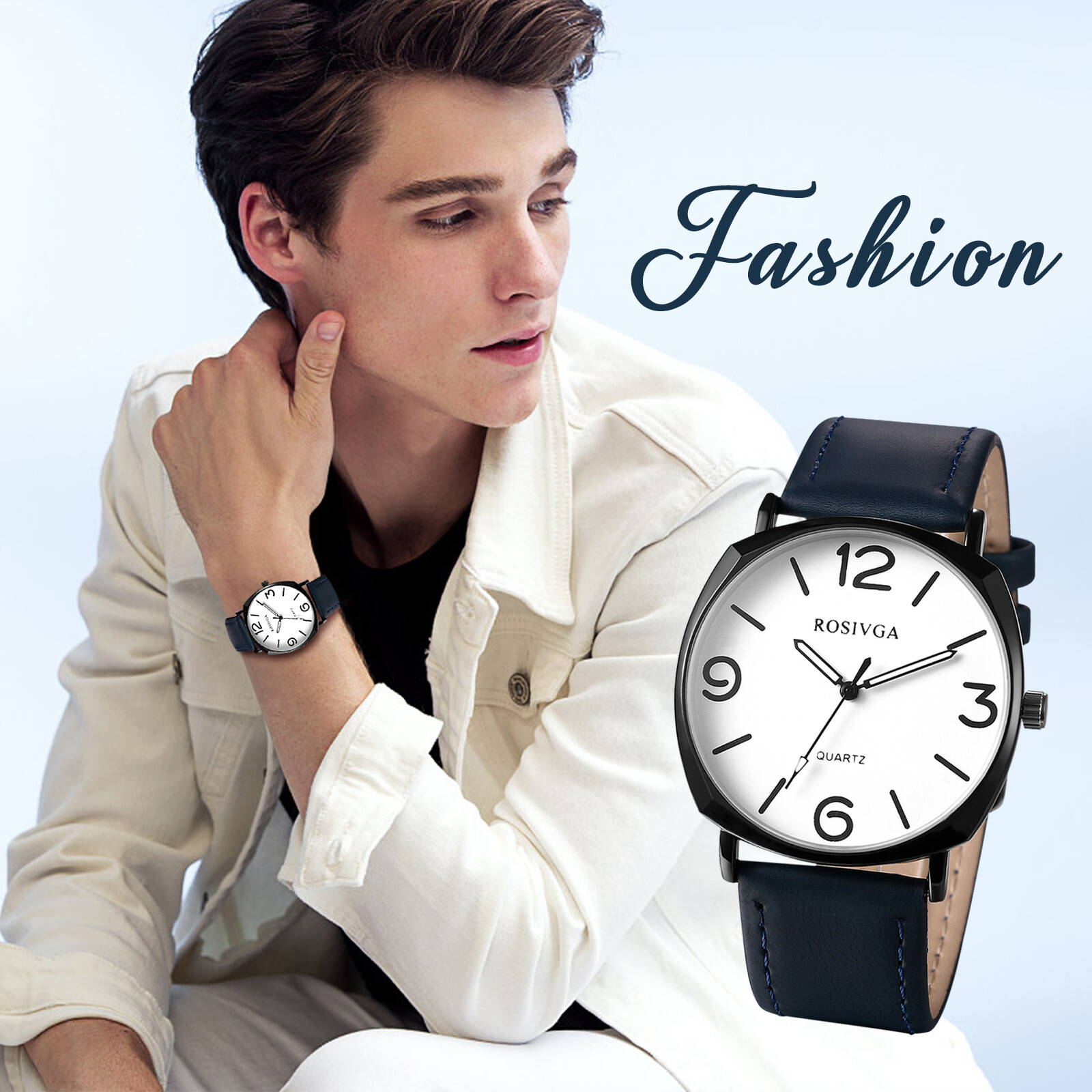 Simple Casual Men’s Large Digital Dial PU Leather Band Quartz Analog Wrist Watch