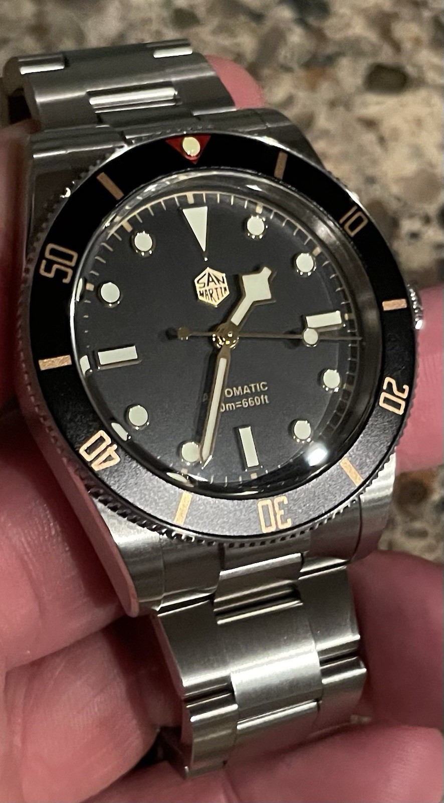 San Martin SN0128 Automatic 38mm Black Dial SS Bracelet 200m Full Kit
