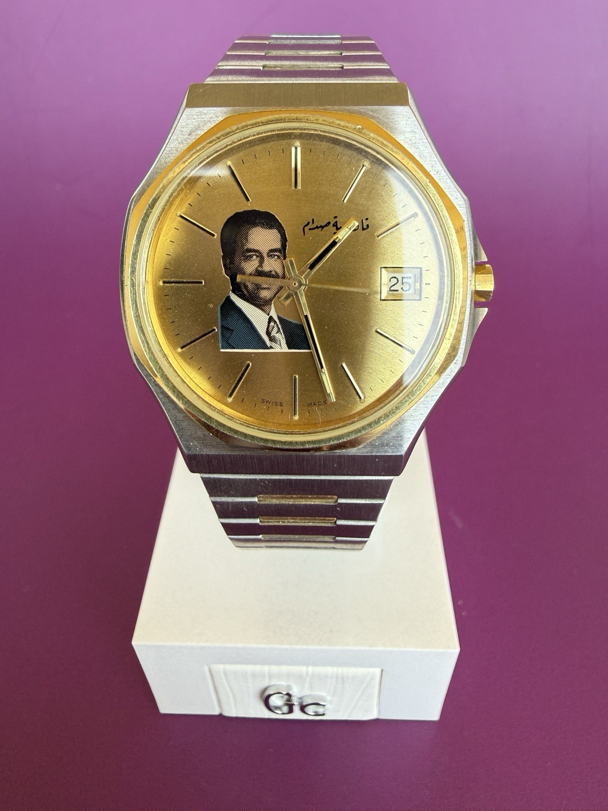 Original Swiss Made President Saddam Hussein Iraq Photo Dial Watch 36m R4