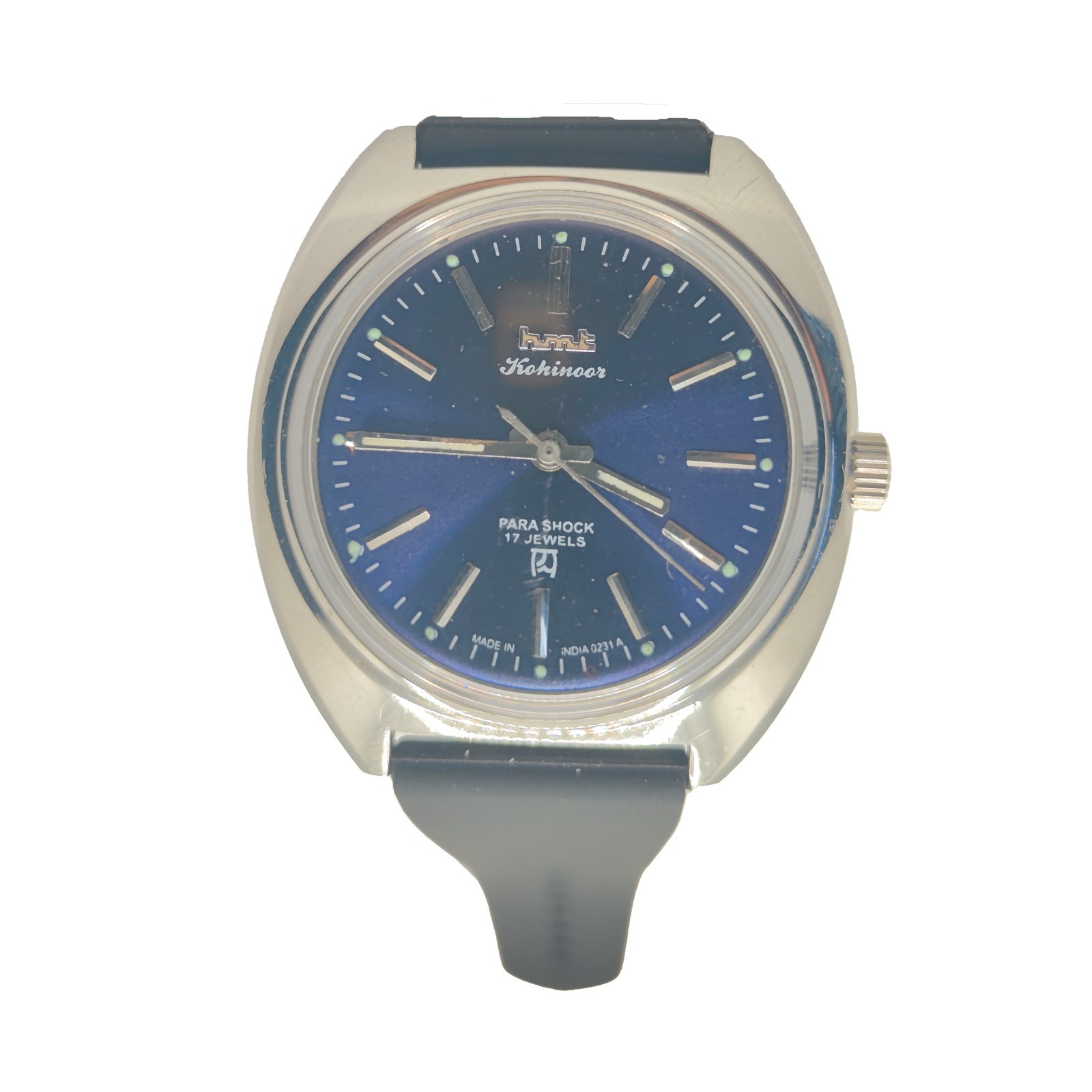 Vintage HMT Kohinoor Mechanical Hand Winding Watch Royal Blue Dial Exhibition