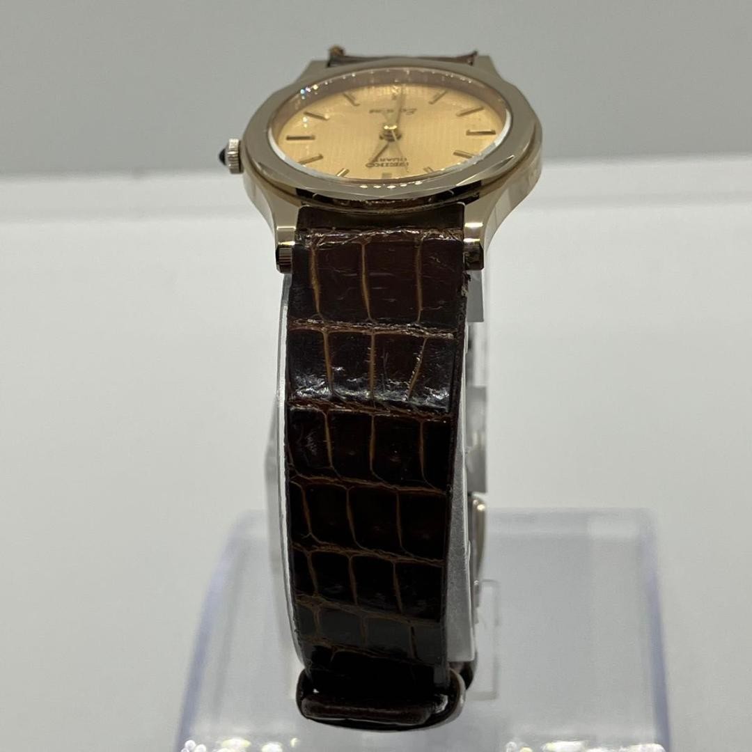 SEIKO Exceline Quartz Gold Dial Brown Strap Watch Used