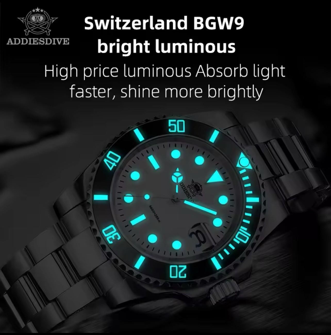 Addiesdive 41mm Mens Quartz Diver Watch Waterproof Luminous Stainless Steel NEW