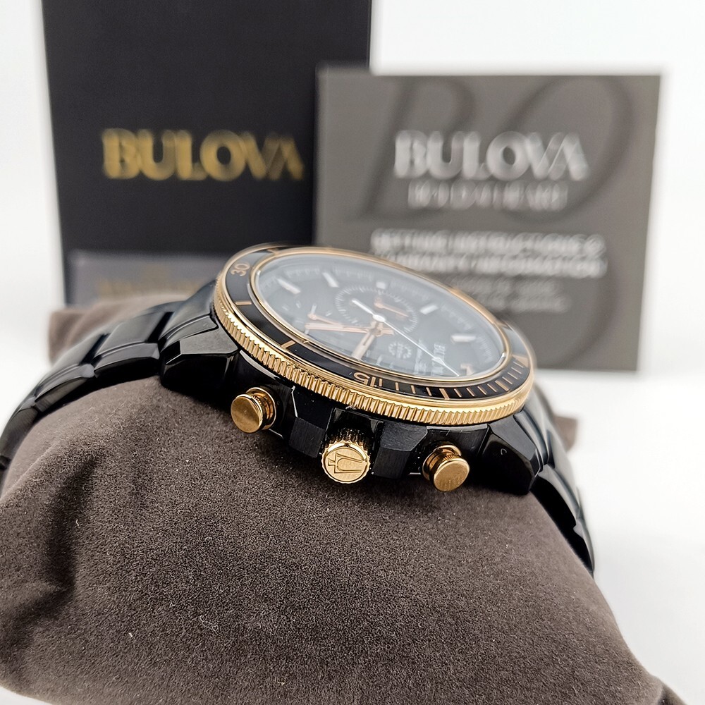 Men’s Bulova Marine Star 98B302 Black Dial Stainless Chronograph Quartz Watch
