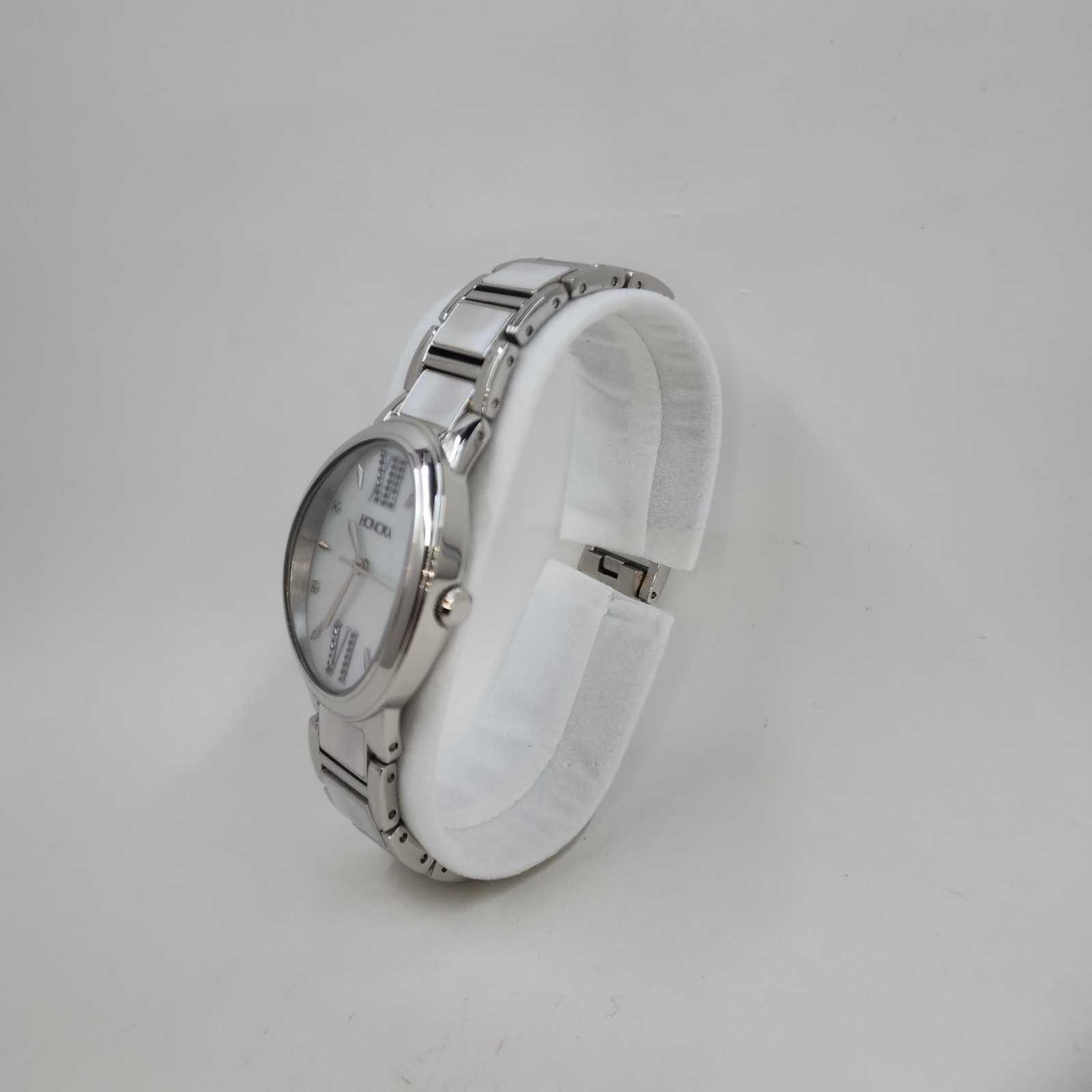 Honora White Mother-of-Pearl Oval Silvertone Stainless Steel Watch