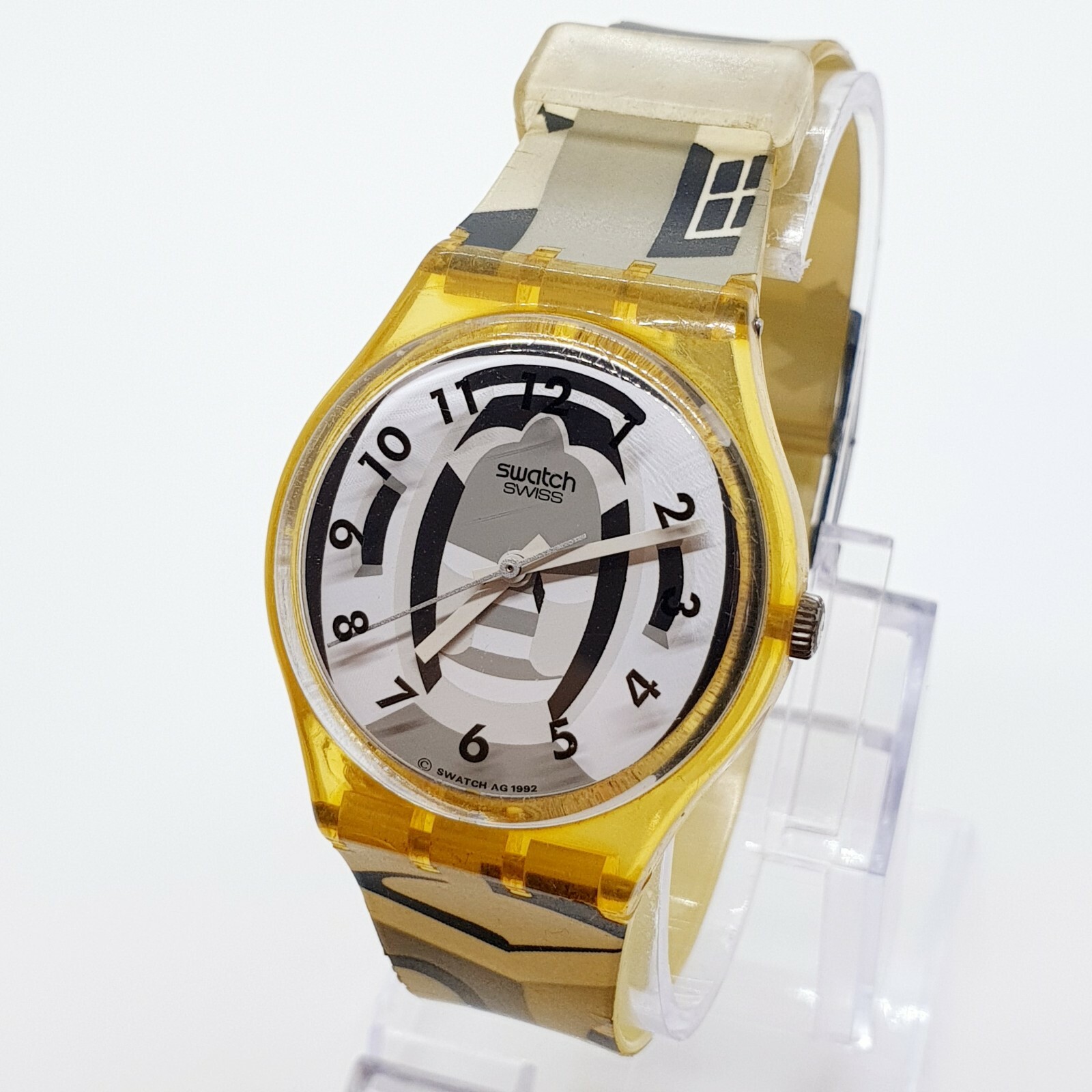 1992 Black And White Geometric Swatch Quartz Watch, Cool Swiss Swatch Watch 90s
