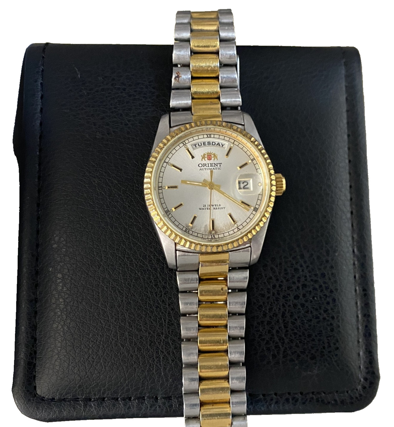 Orient President Automatic Day-Date White Dial Stainless Steel Gents Watch Rare