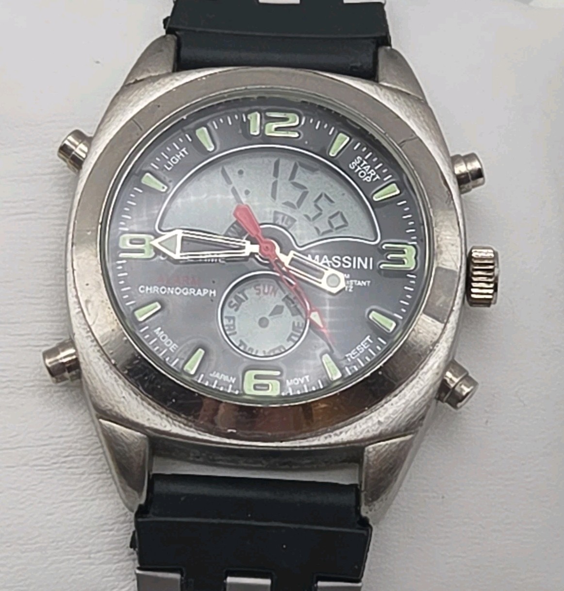 Massini 39mm Analog Digital Dual Time WR Japan Quartz Watch S60-07 36804MJ VGC