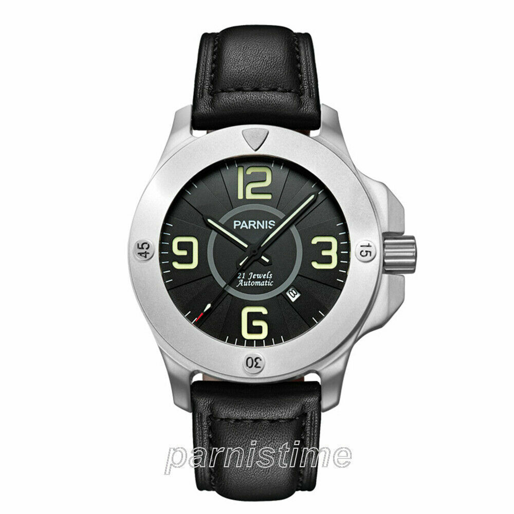 47mm Parnis Luminous Marker Miyota Automatic Men’s Military Watch Sapphire Glass