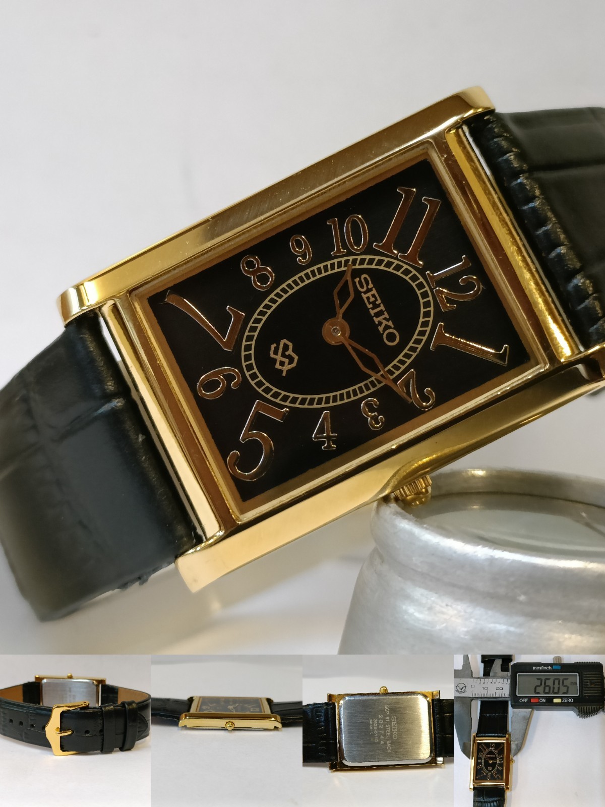 VINTAGE SEIKO SLIM QUARTZ BLACK DIAL JAPAN MEN’S WORKING DRESS WATCH