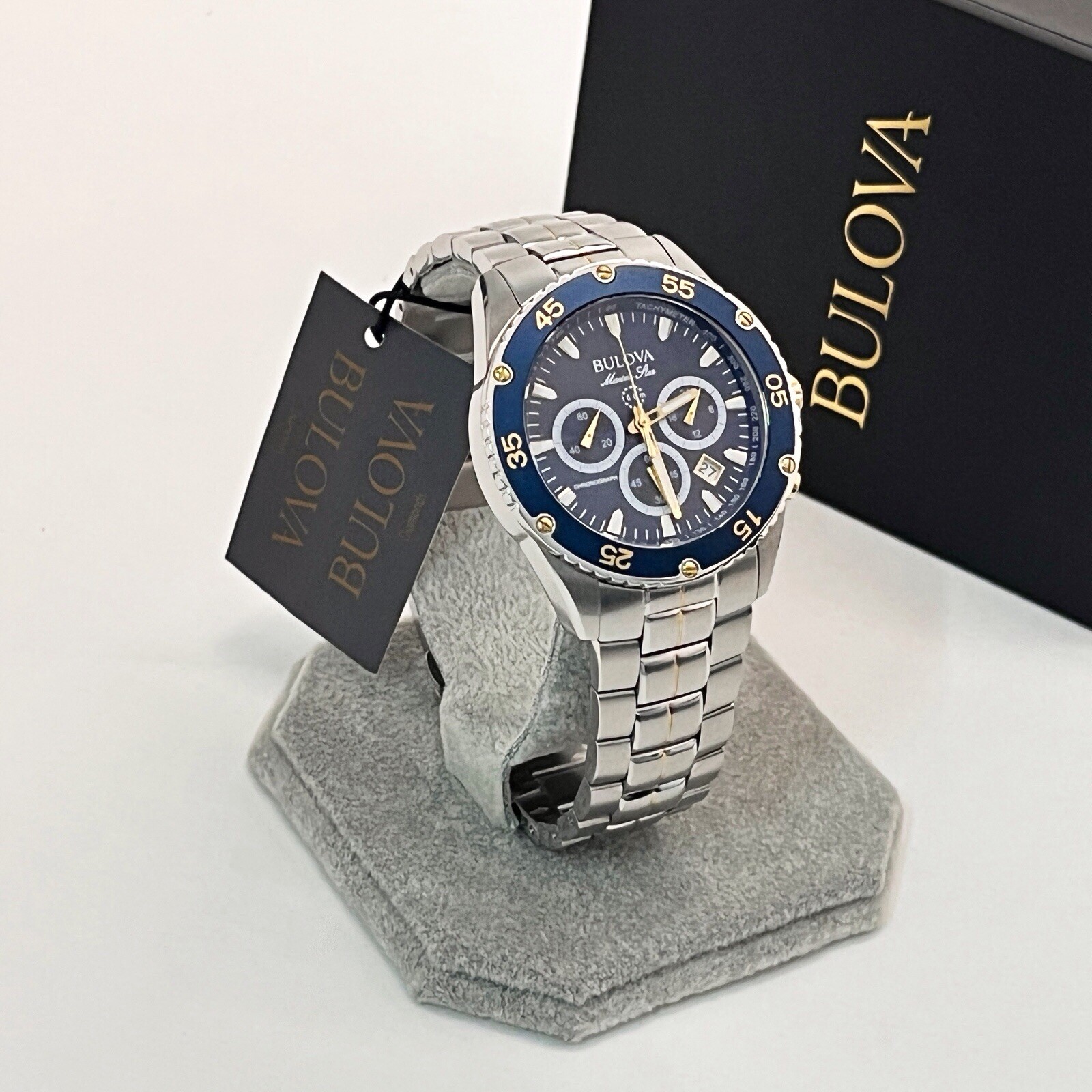 Bulova Marine Star 98B400 Blue Dial Stainless Steel Chronograph Men’s Watch New