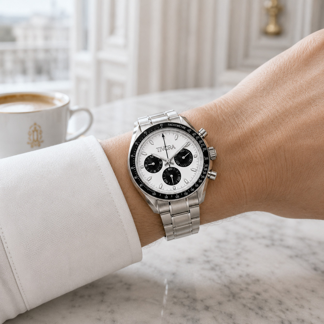 TÍVORÁ Veyron Argent Steel Frost Dial – Custom Branded Automatic Chronograph Wat