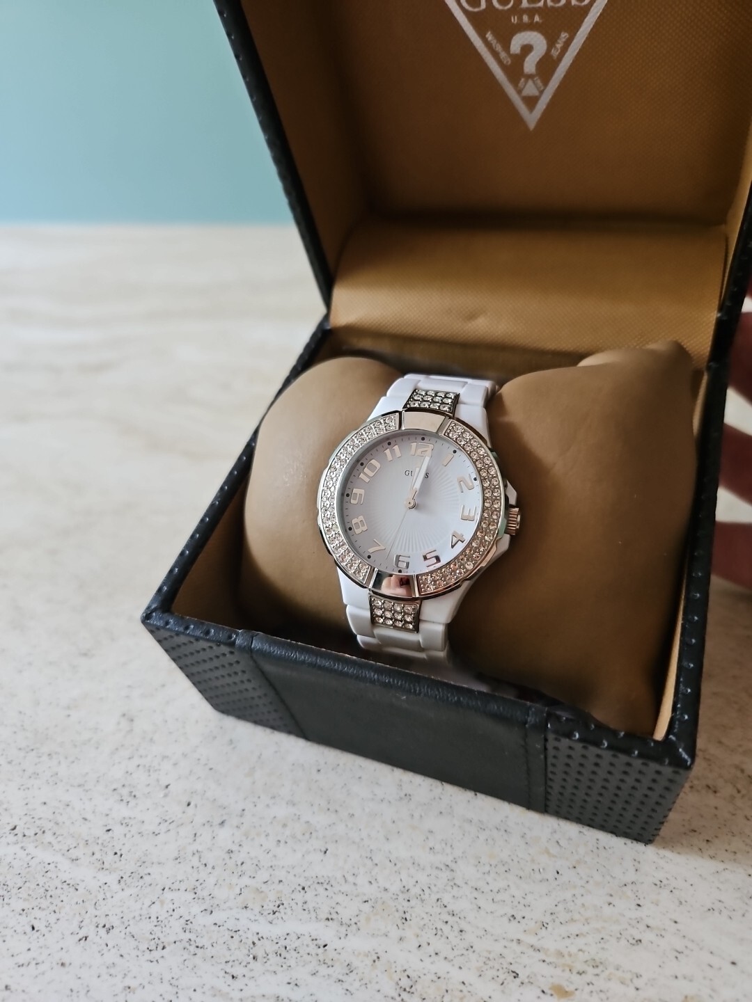Women’s White Dial With Crystal Rhinestones Polycarbonate W/Original Box