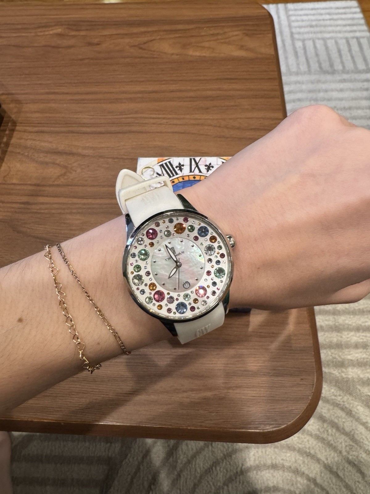 Capri Watch Gemmed Women’s Wristwatch White Rubber Strap Multicolor Dial
