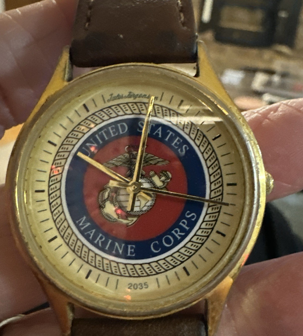 Men’s United States Marine Corps USMC Jules Jurgensen 2035 Gold Tone Watch