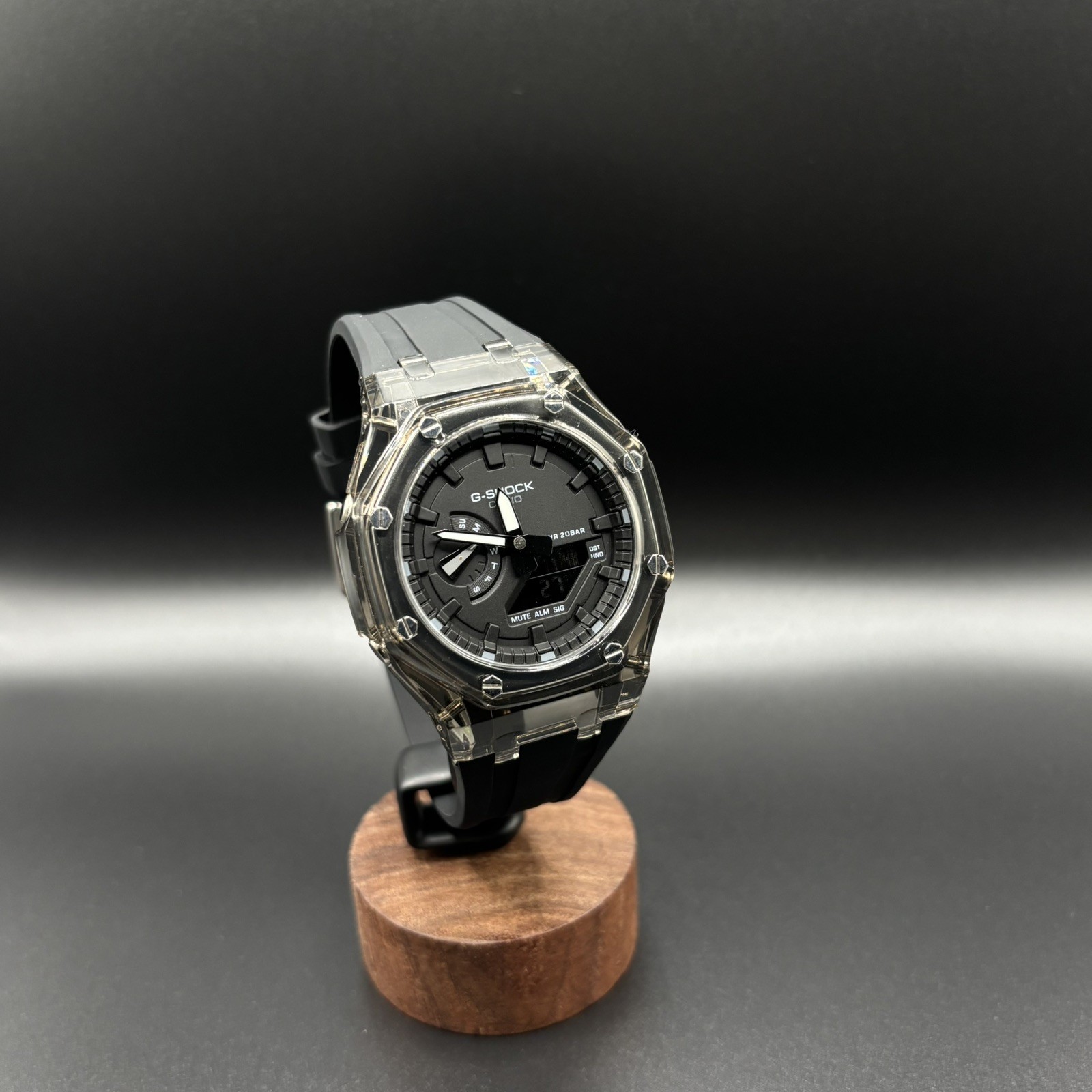 Casio G shock GA2100-A1A CasiOak Clear Case Steel Screws Black on Black FREESHIP