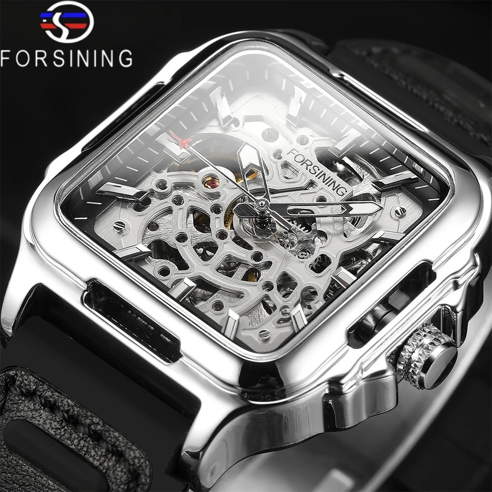 Forsining Hollow Engraving Men’s Automatic Mechanical Skeleton Watch Cool Sport