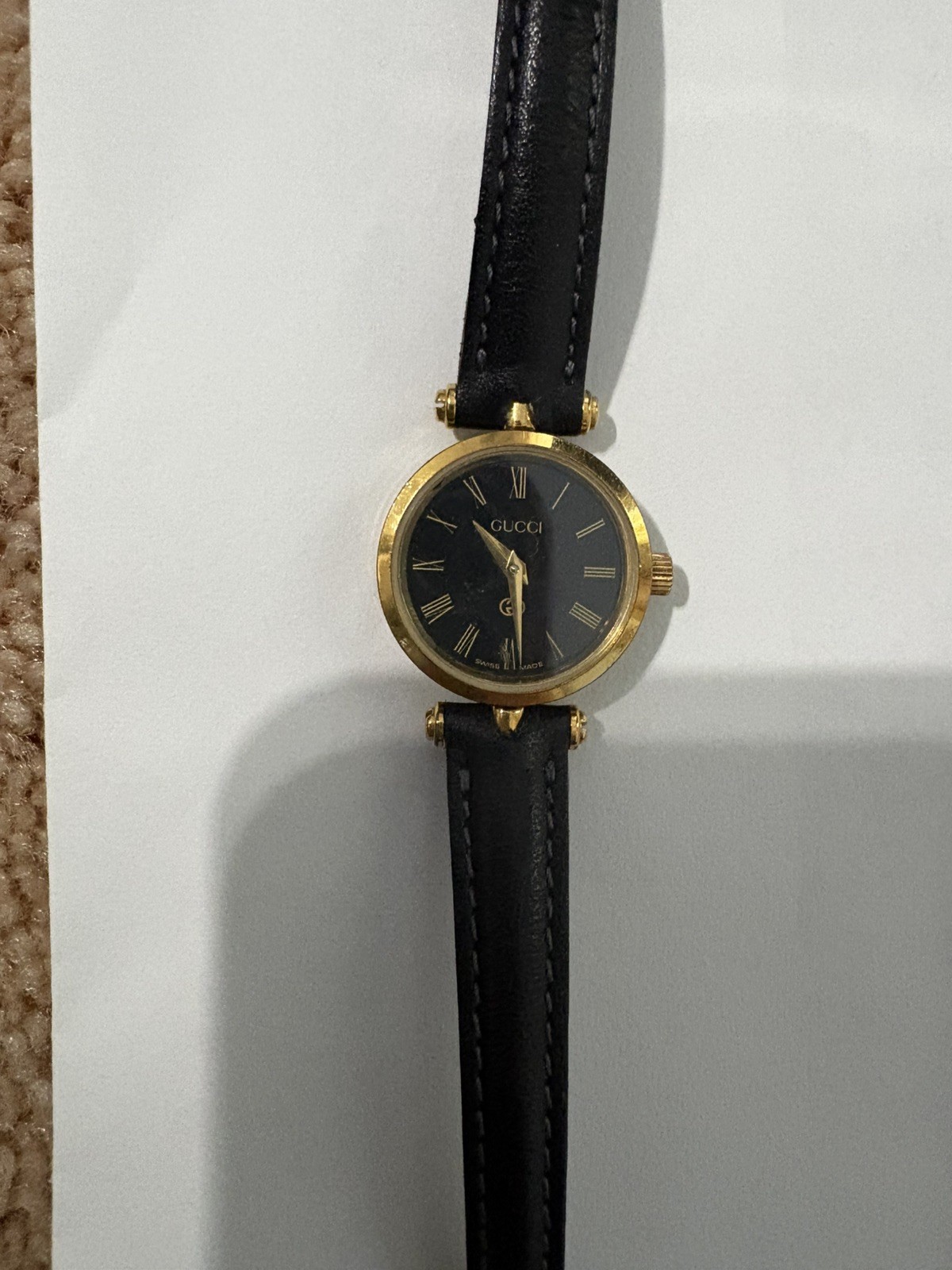 Gucci Black Line Watch Ladies Vintage 21mm Black Quartz Round Swiss