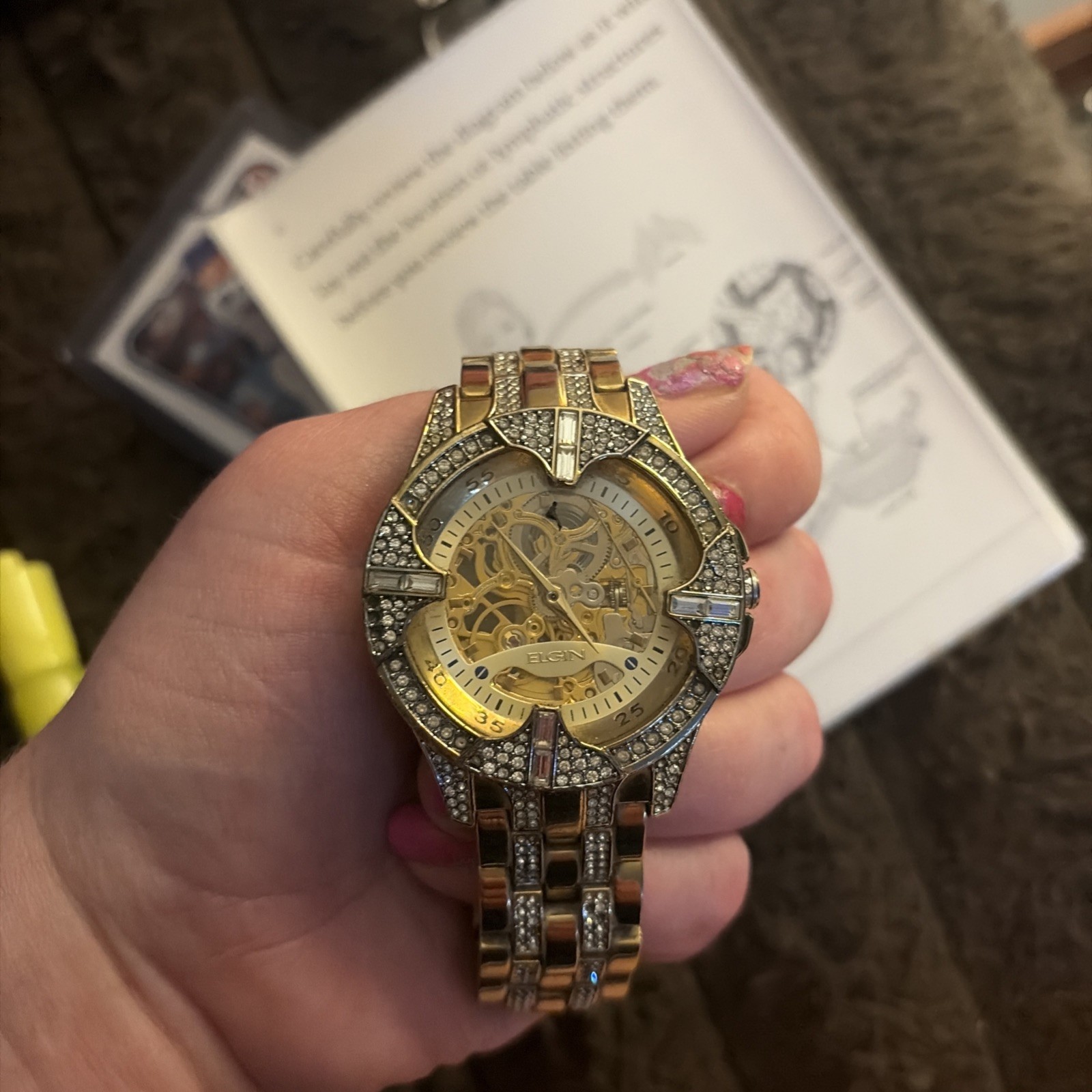 Elgin Adult FG9919 Skeleton Dial Crystal Gold Men’s Watch