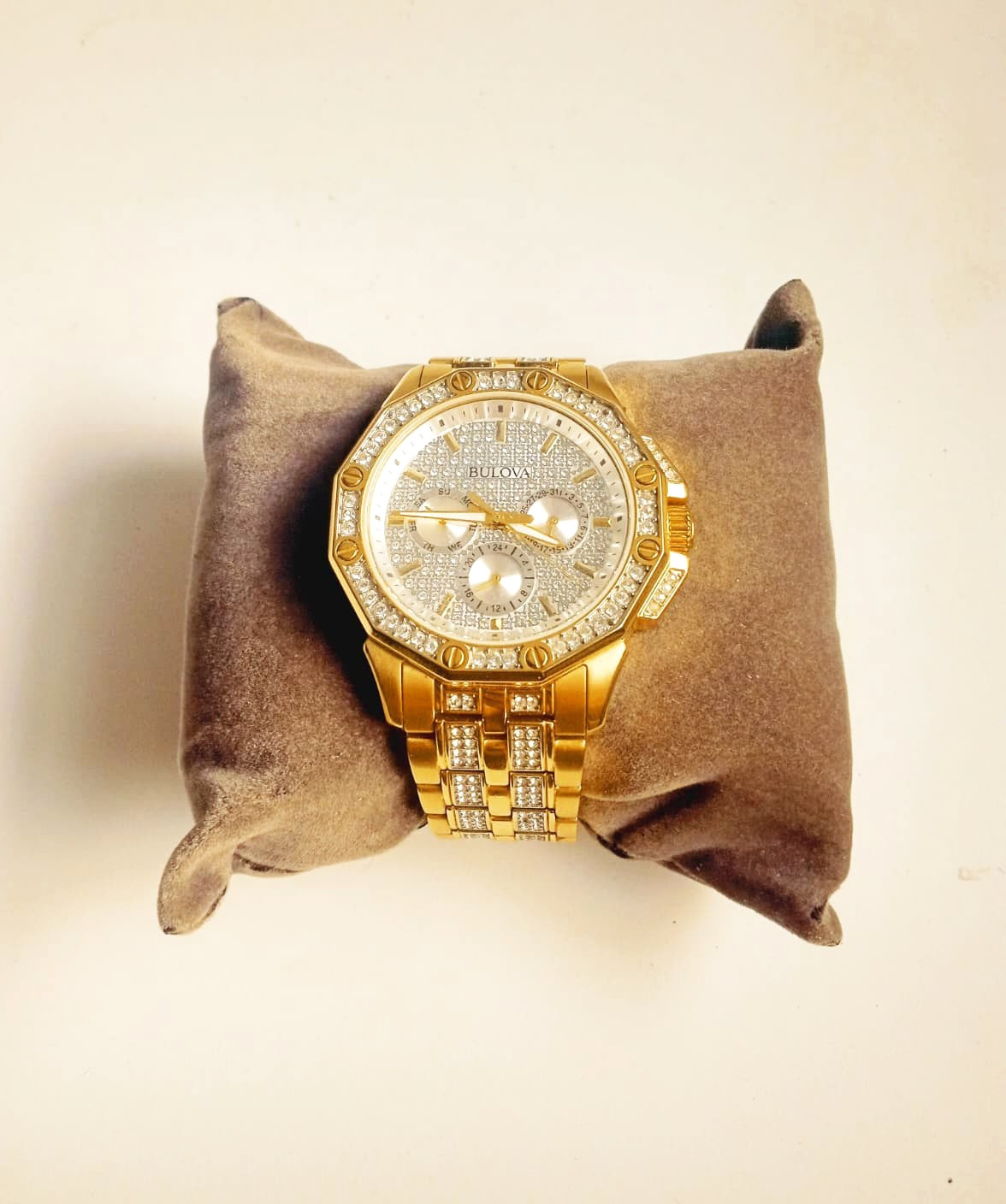 Bulova Men’s Gold Tone Swarovski Crystal Chronograph Watch w/ Box