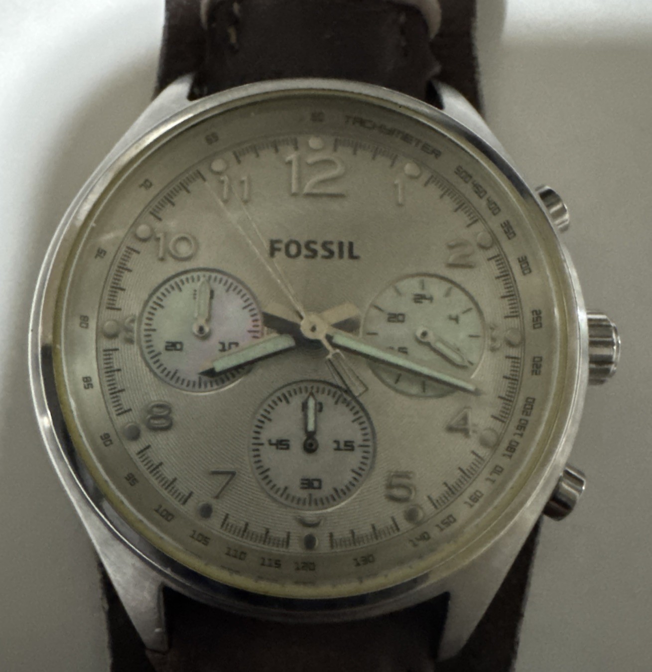 “Fossil Flight Chronograph Watch CH2794 Brown Leather Strap 38mm – Pre-Owned”