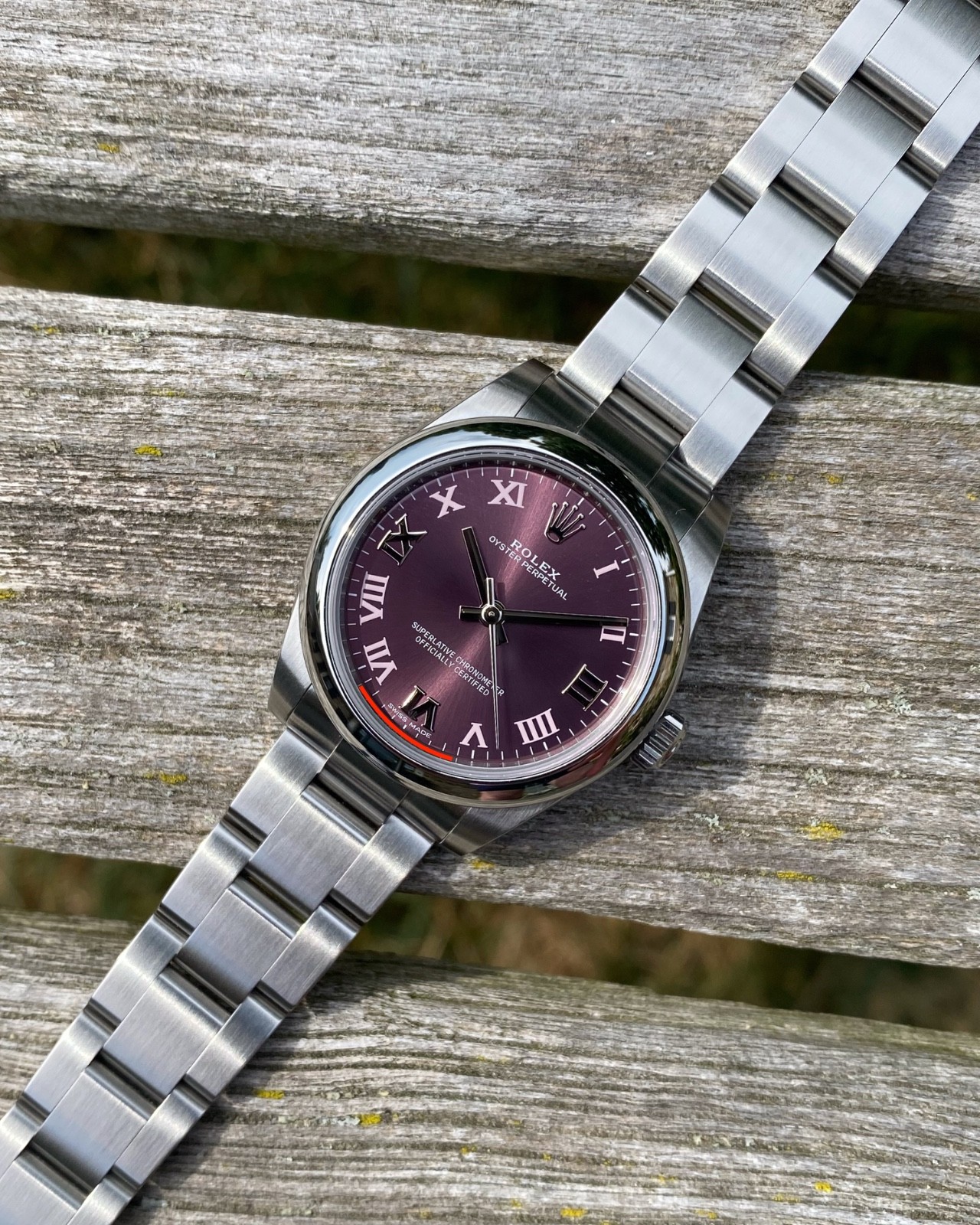 2017 Rolex 177200 Oyster Perpetual 31mm Purple Roman Grape Dial Box and Papers