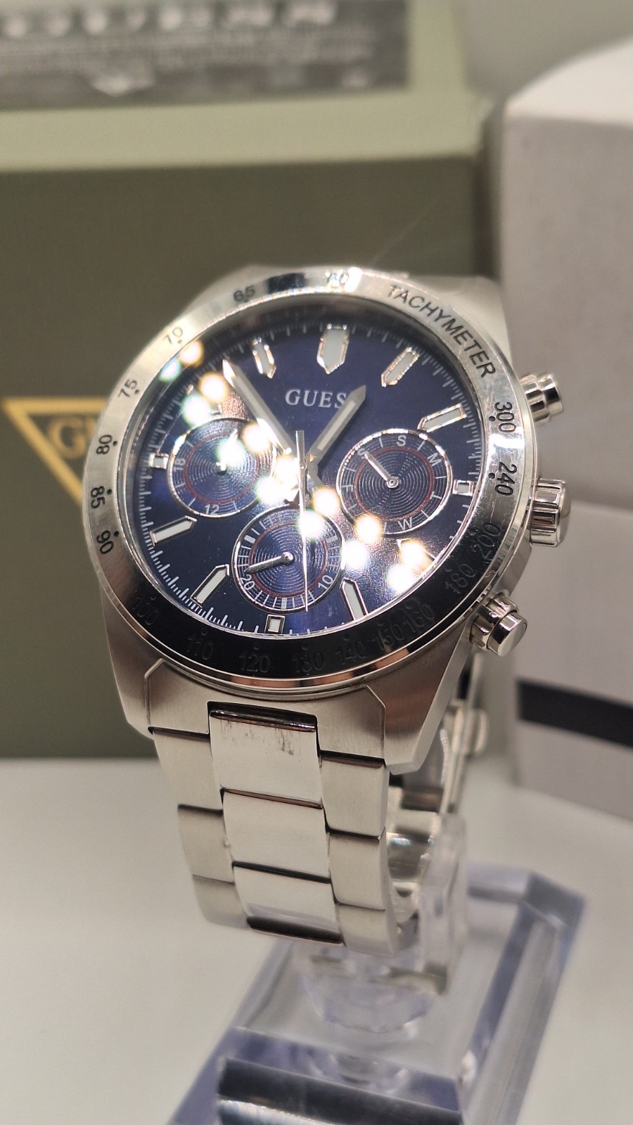 GUESS Altitude Mens Silver Chronograph Watch With Blue Dial – GW0329G1
