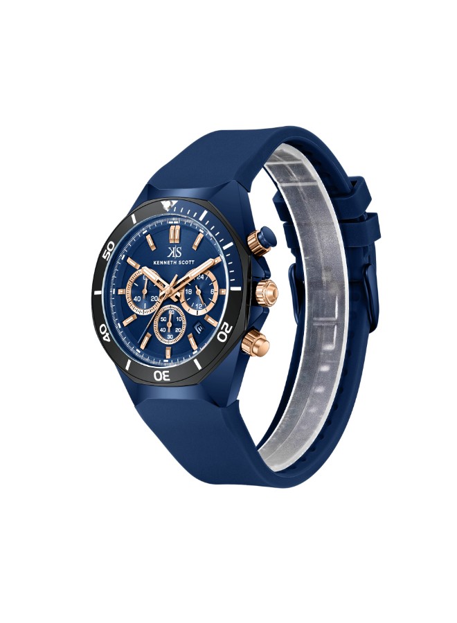 Kenneth Scott Men’s Chronograph Watch | Blue Dial, Blue Band, 43mm, 30 m (3 ATM)