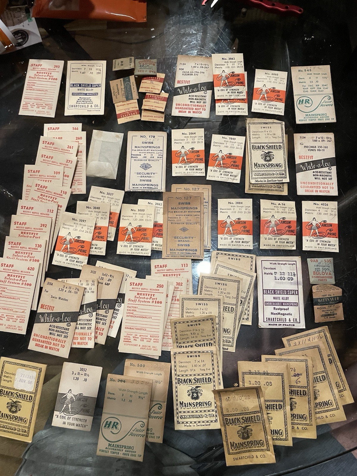 Switzerland Watch Springs. Over 200 Unused Springs. Various Manufacturers.