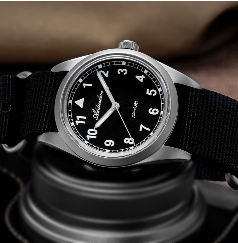 36MM ADDIESDIVE Retro Pilot Quartz Diver Watch Men Nylon Waterproof Luminous NEW