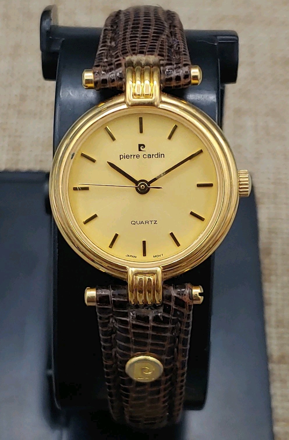 Pierre Cardin Women’s Watch 24mm Gold Tone Lizard Band 6.25″ Japan 3ATM Works