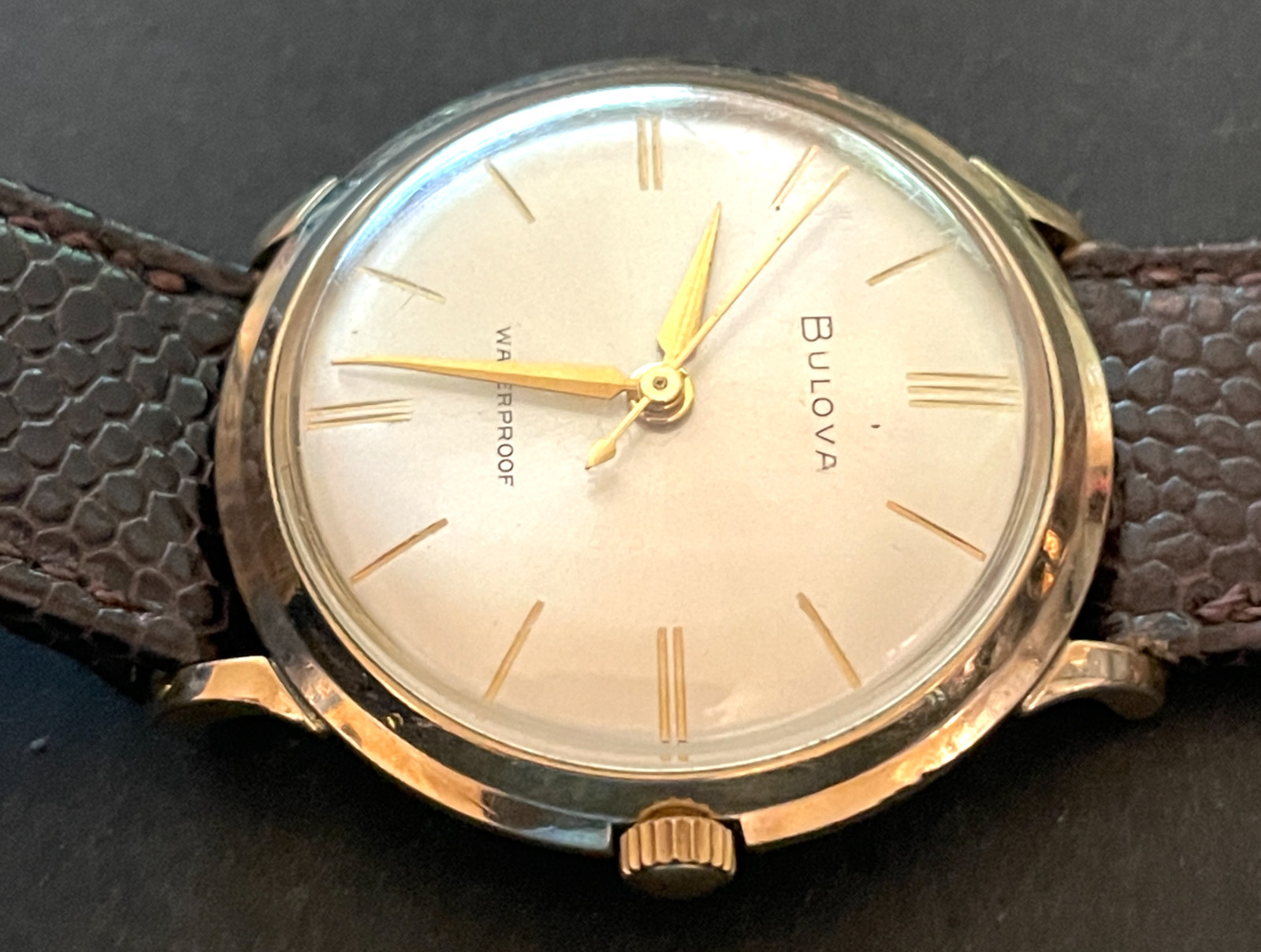 Vintage Bulova Men’s Watch Running Ticks 34mm Case 10K RGP Waterproof Swiss