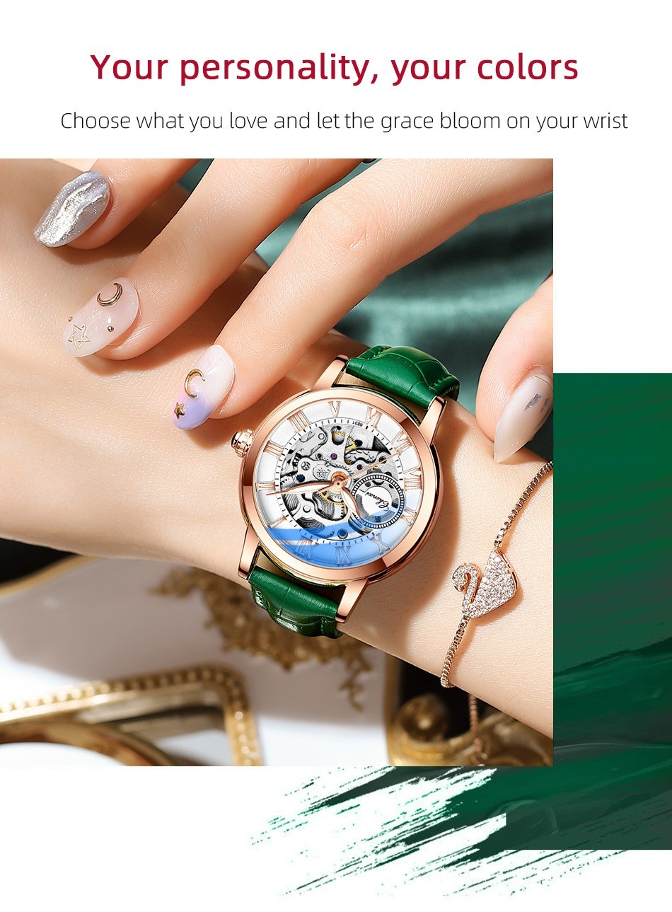 CHENXI Women’s Gril Female Hollow Out Roman Numerals Automatic Mechanical Watch