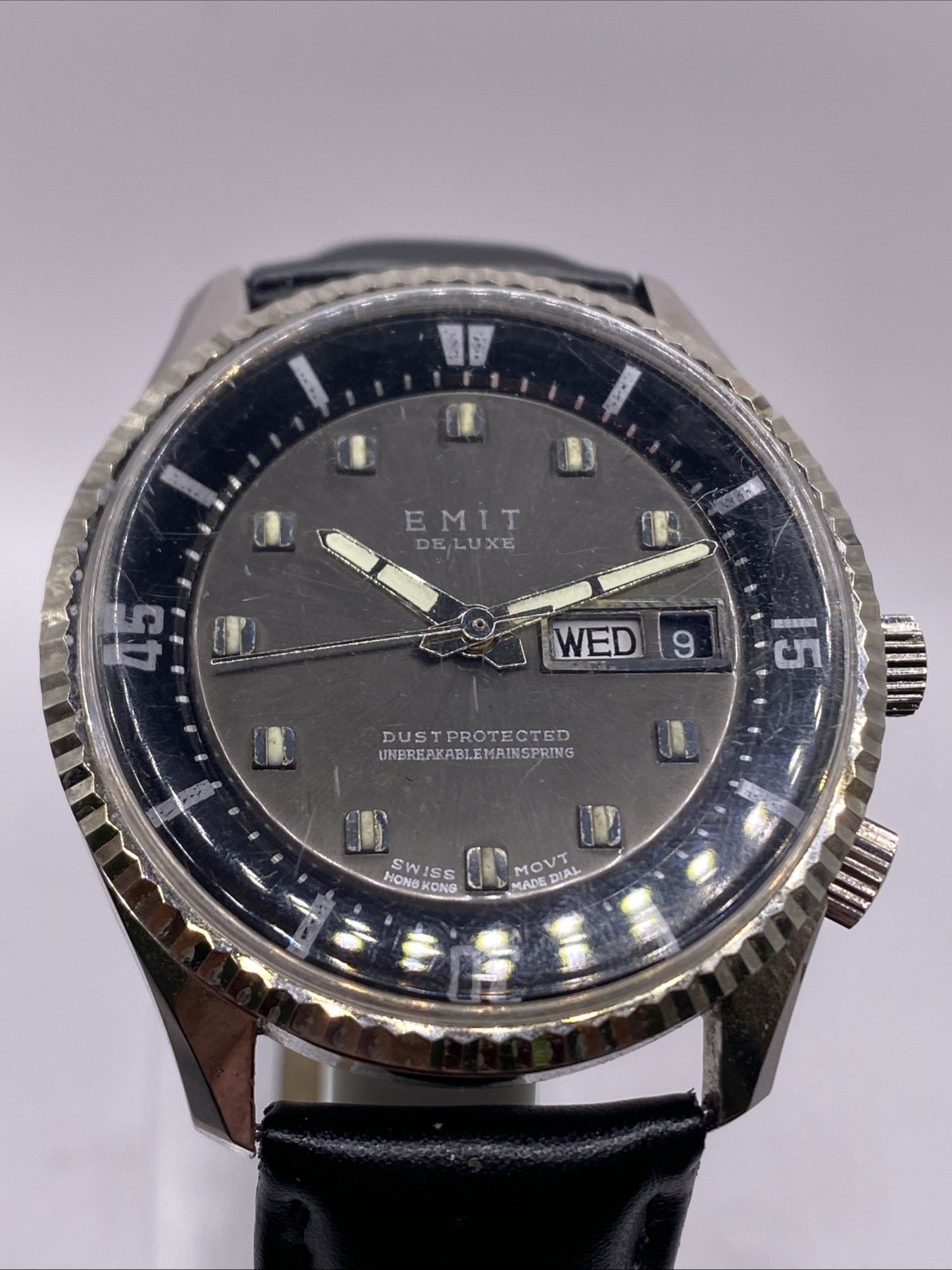 Emit De Luxe Swiss Dive Style Watch Wind Dive Watch Works Needs Service Runs