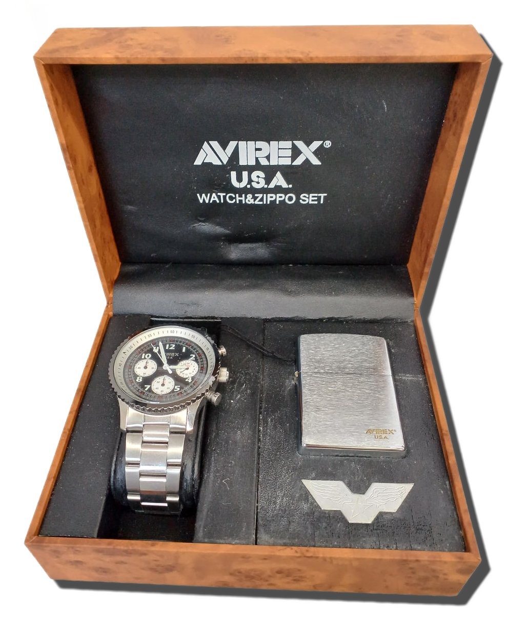 AVIREX AVX-MZ1 Quartz Watch & ZIPPO Wristwatch Works Men 5555