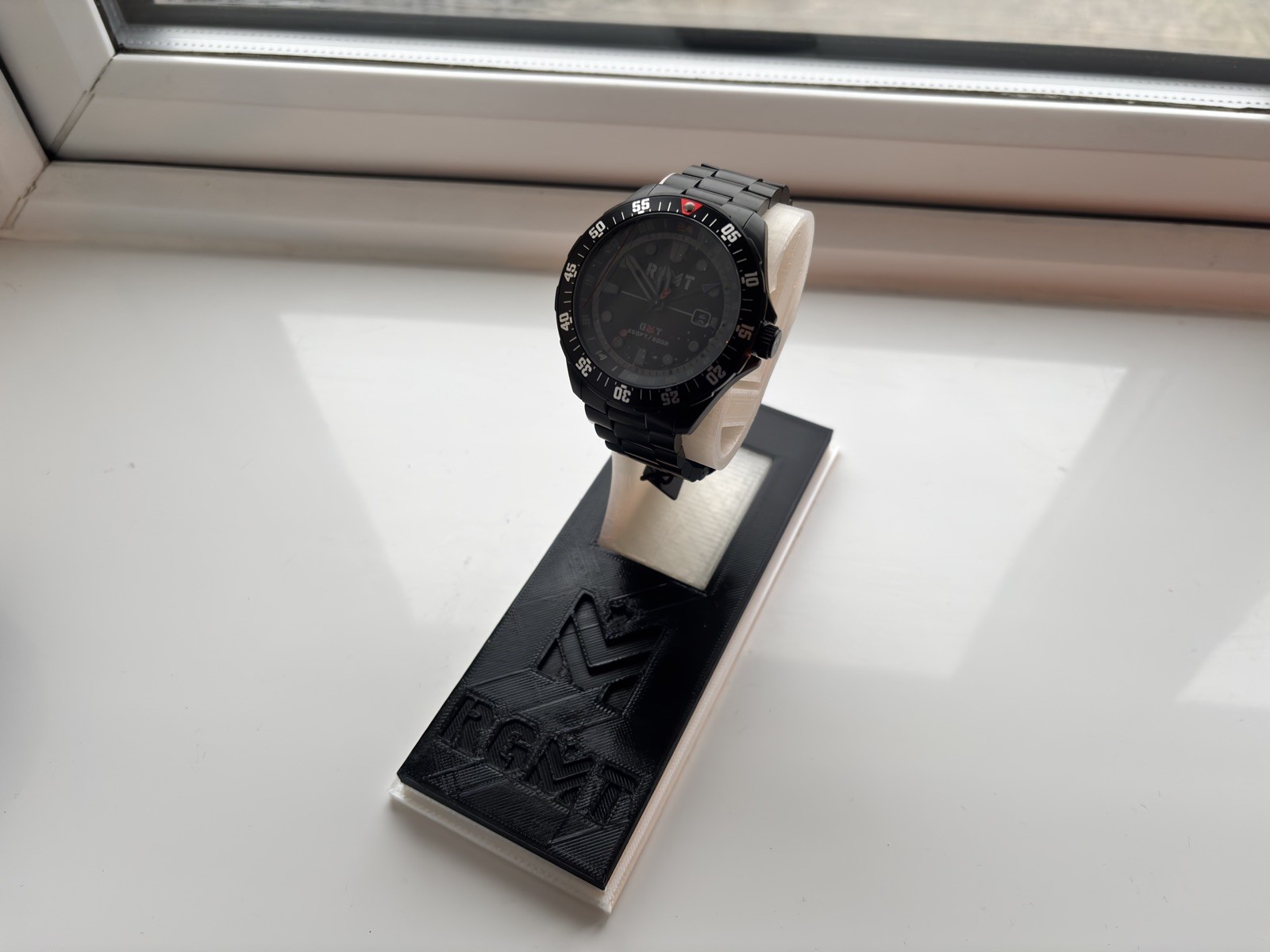 RGMT Continental GMT – Stealth Black. Swiss GMT Movement. free display stand