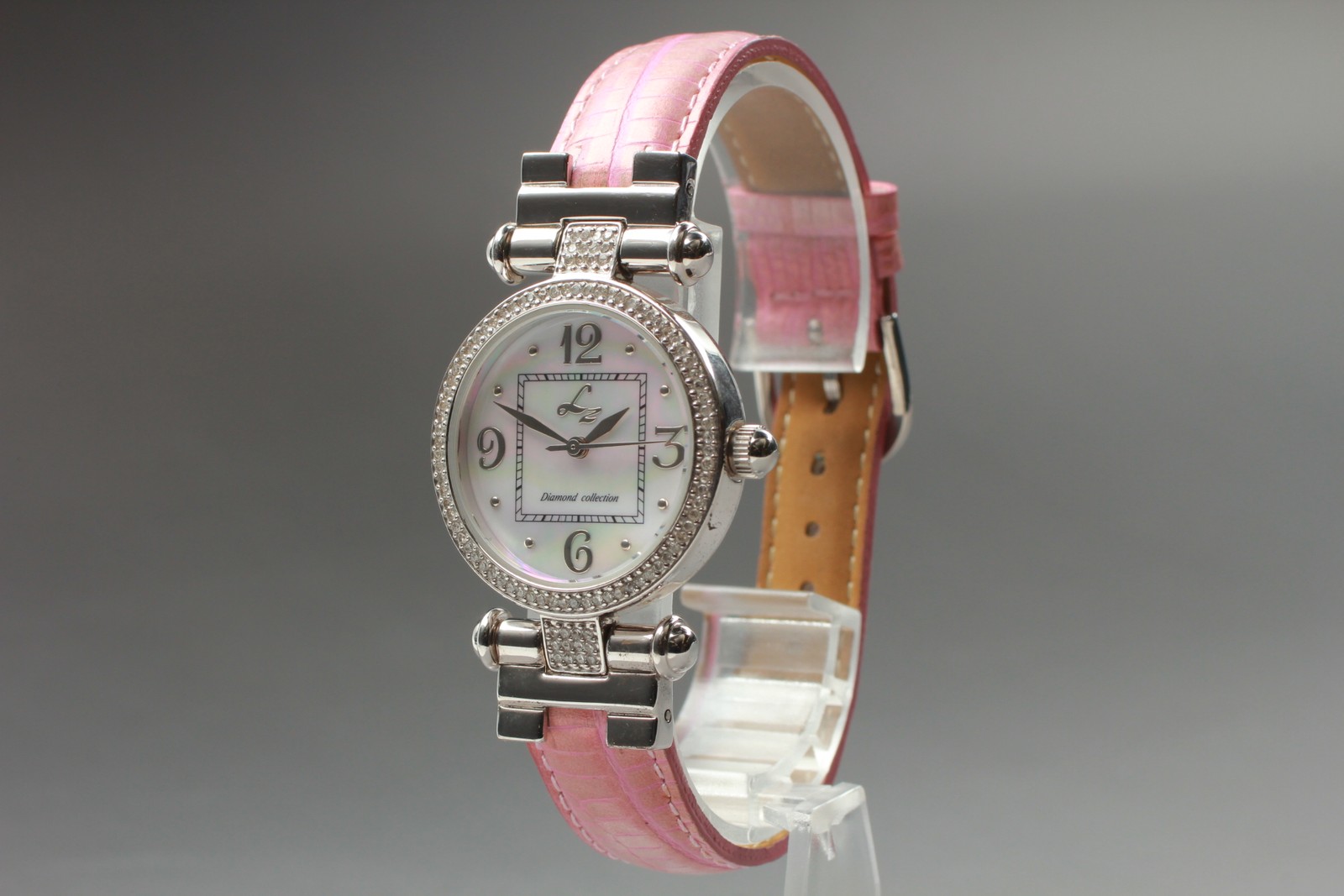 Near MINT] Liz LZ Diamond collection Quartz Ladies Watch Pink Leather From JAPAN