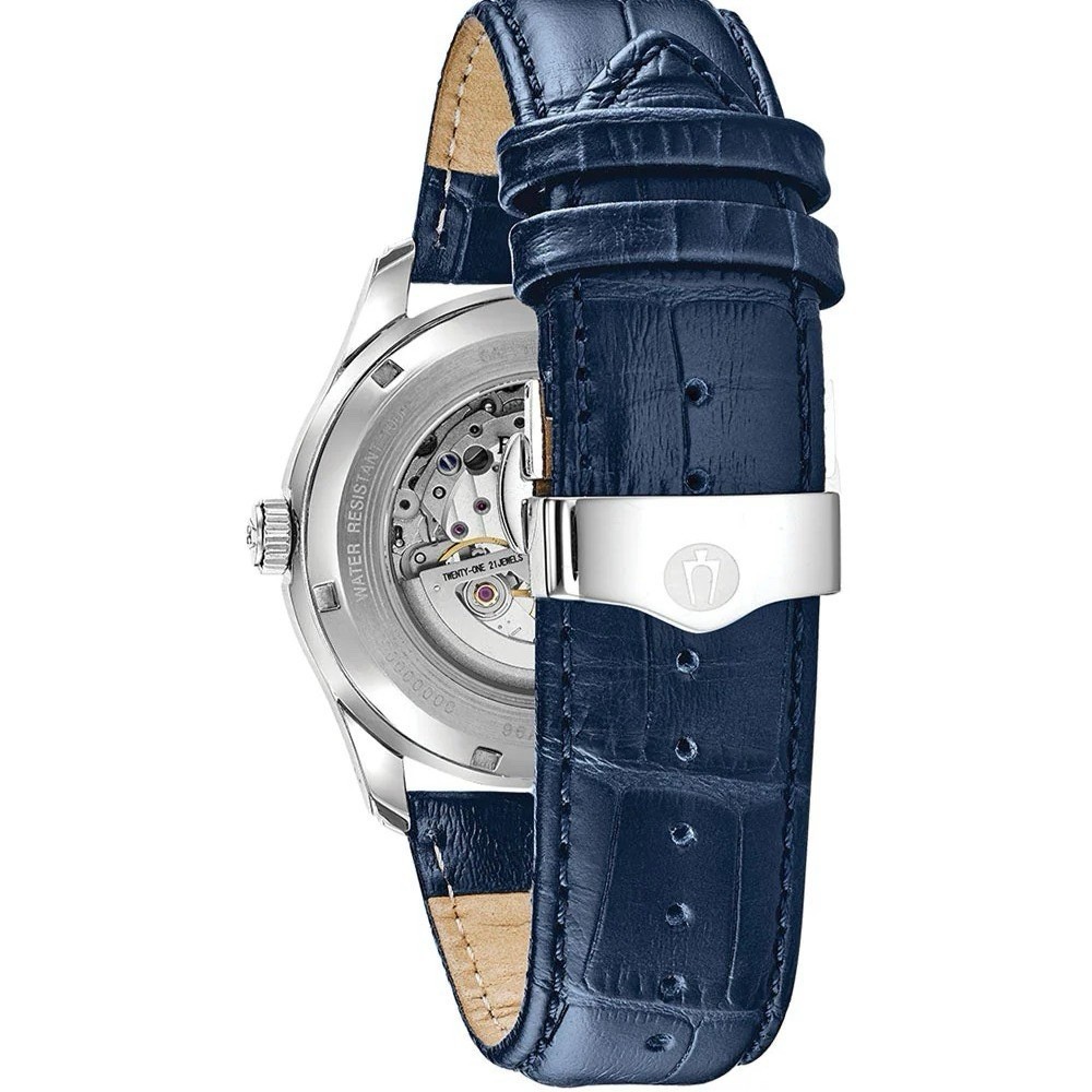 Bulova 96A206 Wilton Men’s 42mm Automatic Blue Leather Strap Silver Watch