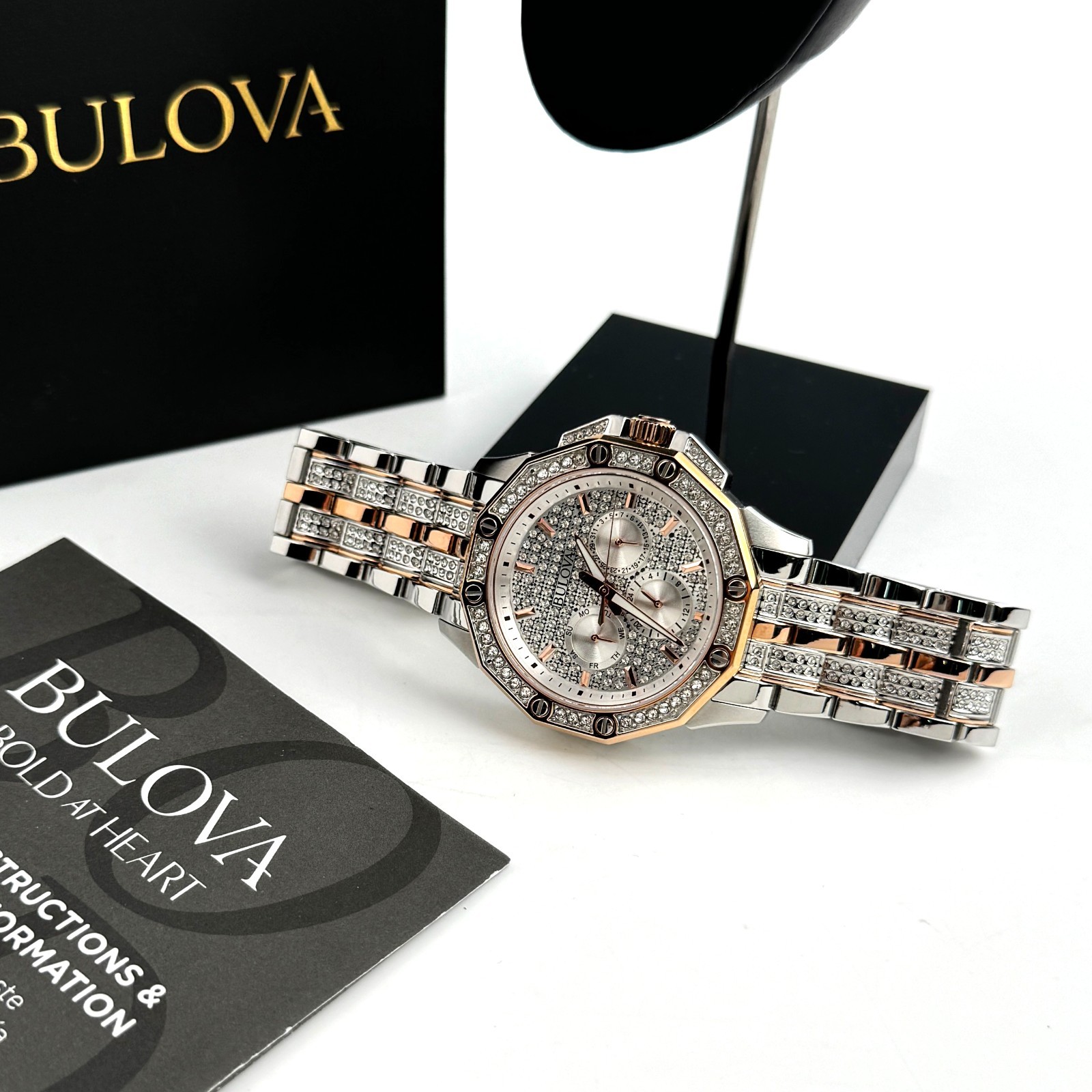 Bulova Octava Crystal 98C133 Rose Gold Dial Quartz Stainless Steel Men’s Watch