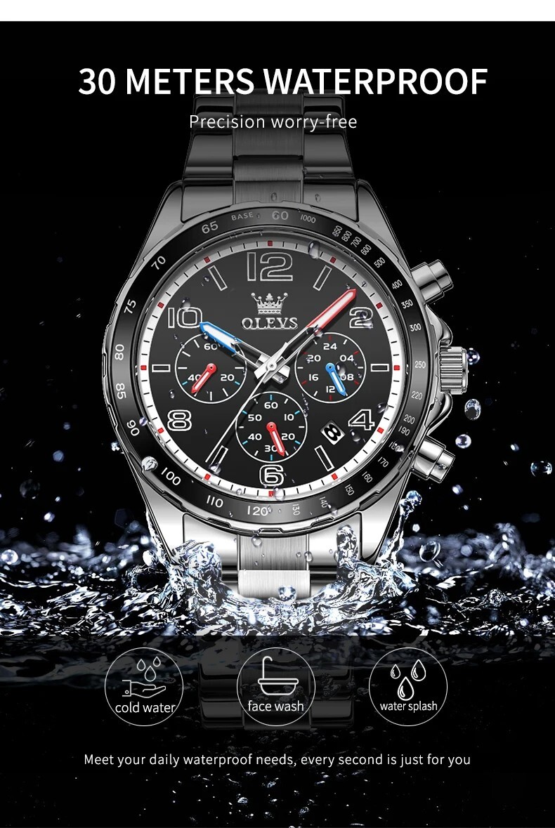 Waterproof Men’s Watch Quartz OLEVS Luminous Luxury Stainless Men Steel Strap