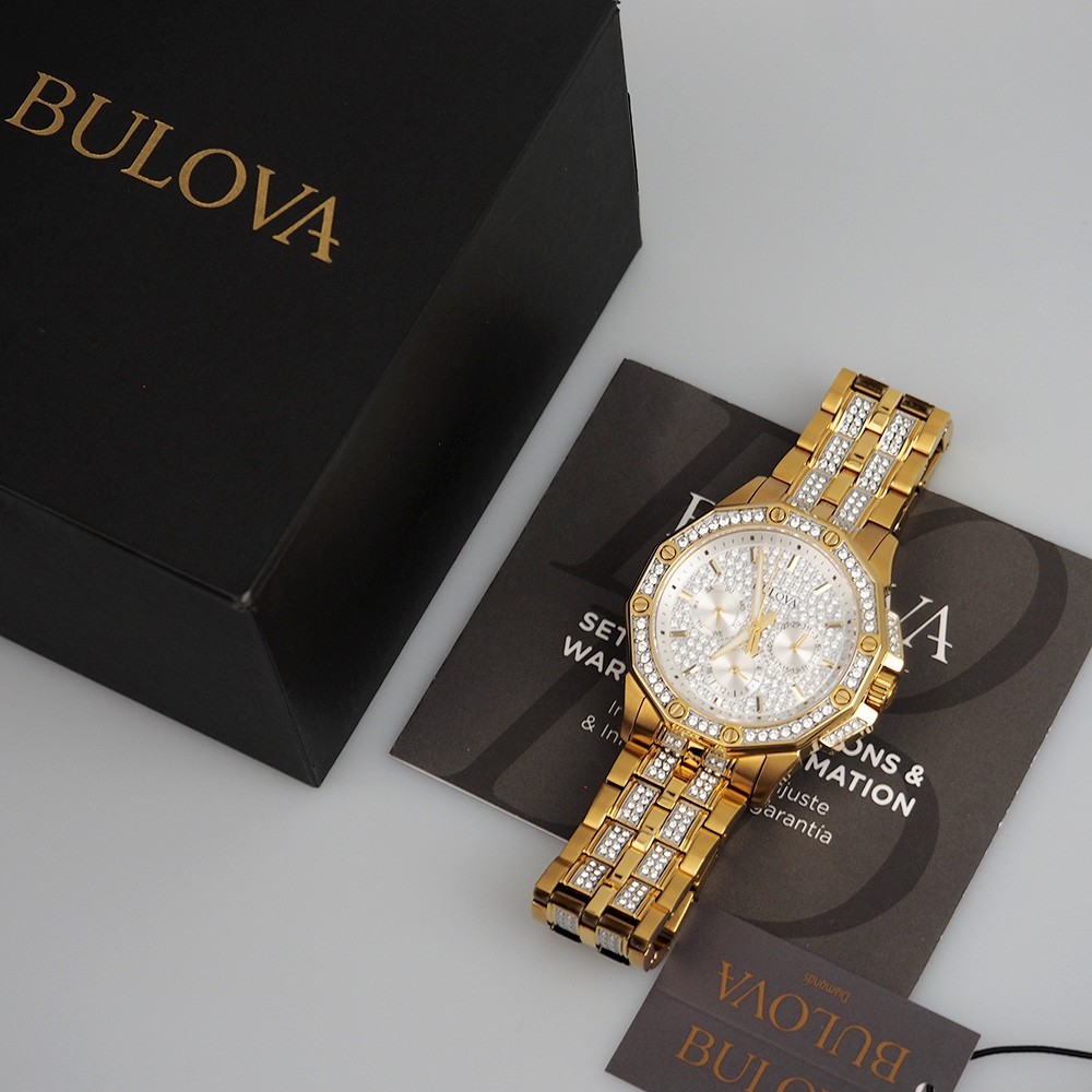 Men’s Bulova Octava Crystal Gemmed Dial Gold Stainless Steel Quartz Watch 98C126