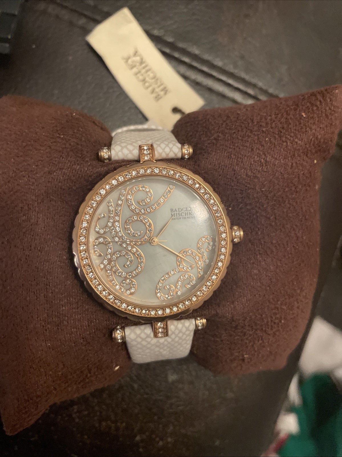 Badgley Mischka BA/1264WMRG Crystal Rose Gold Leather Band Women’s Watch