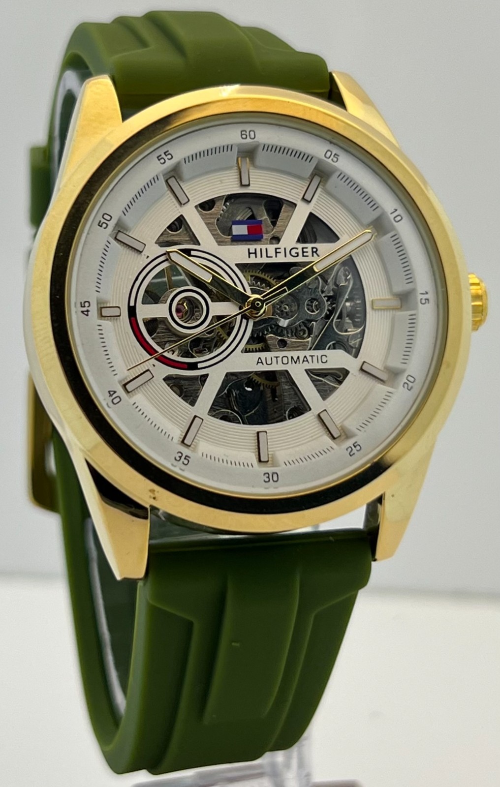 Premium Men’s Tommy Hilfiger Automatic Skeleton White Dial Working Wristwatch