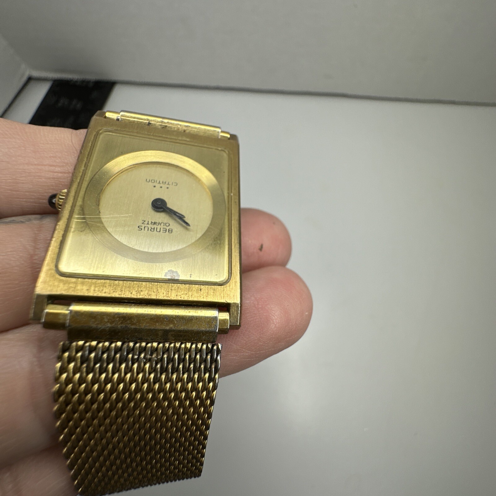 Vintage Benrus UNTESTED Quartz Citation Tank Watch Rectangle Speidel Band
