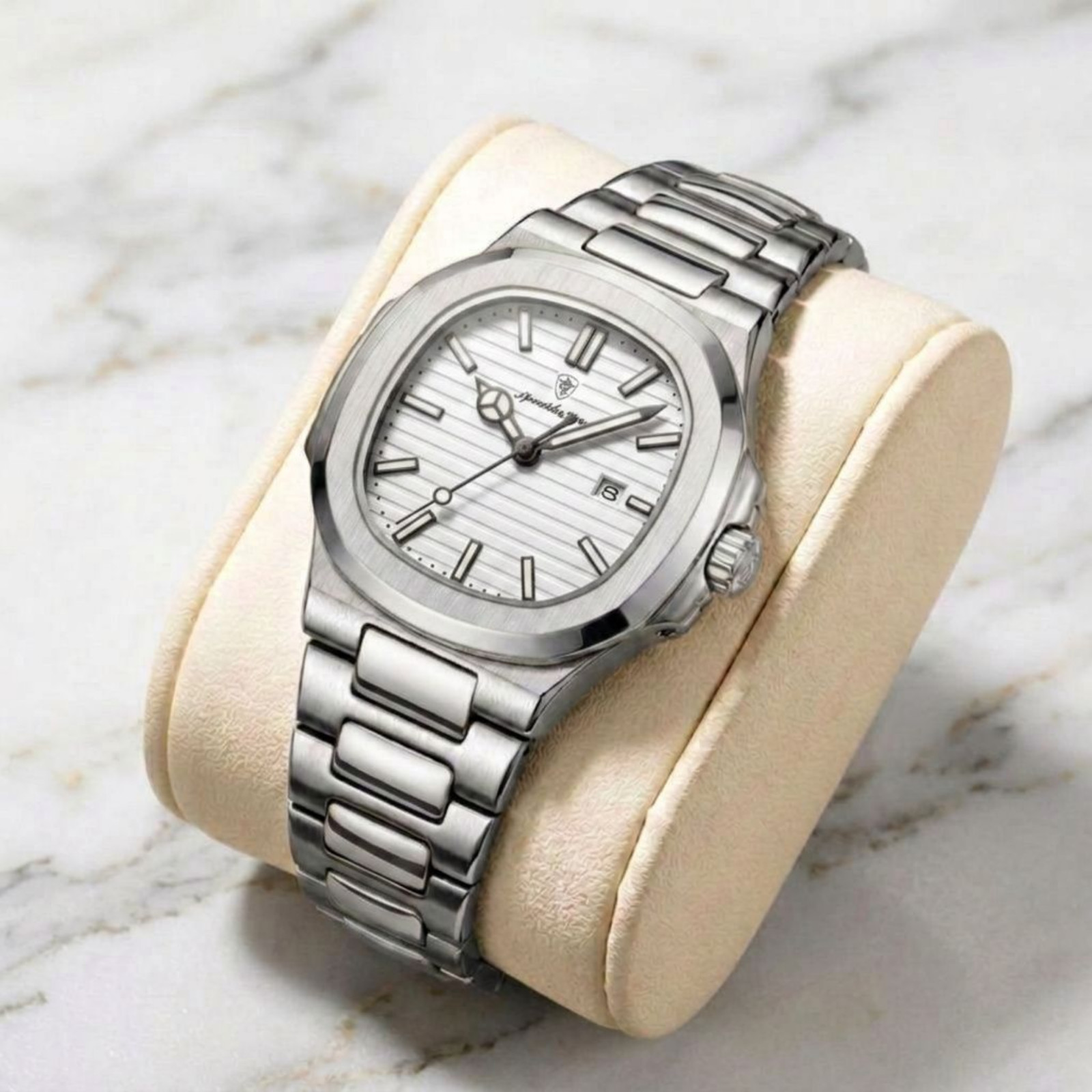 Men Luxury Quartz All Silver Watch Luminous Stainless Steel White Dial Poedagar