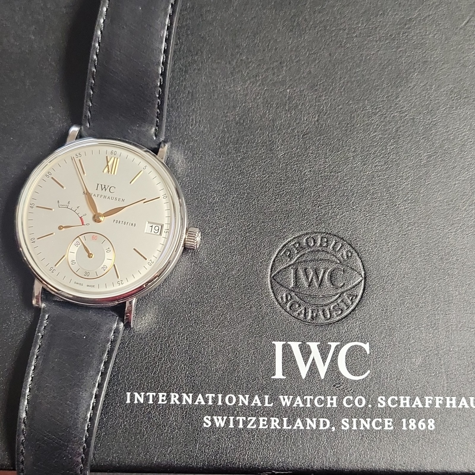 IWC Portofino Hand-Wound White Dial Date Small Sec Power Reserve Box Papers