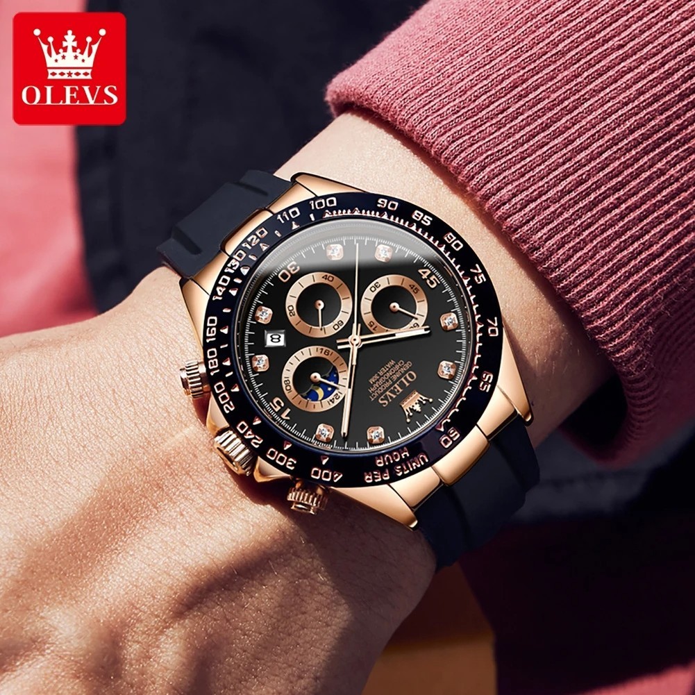 Waterproof Watch OLEVS Quartz Luxury Business Luminous Date Men Men’s Strap