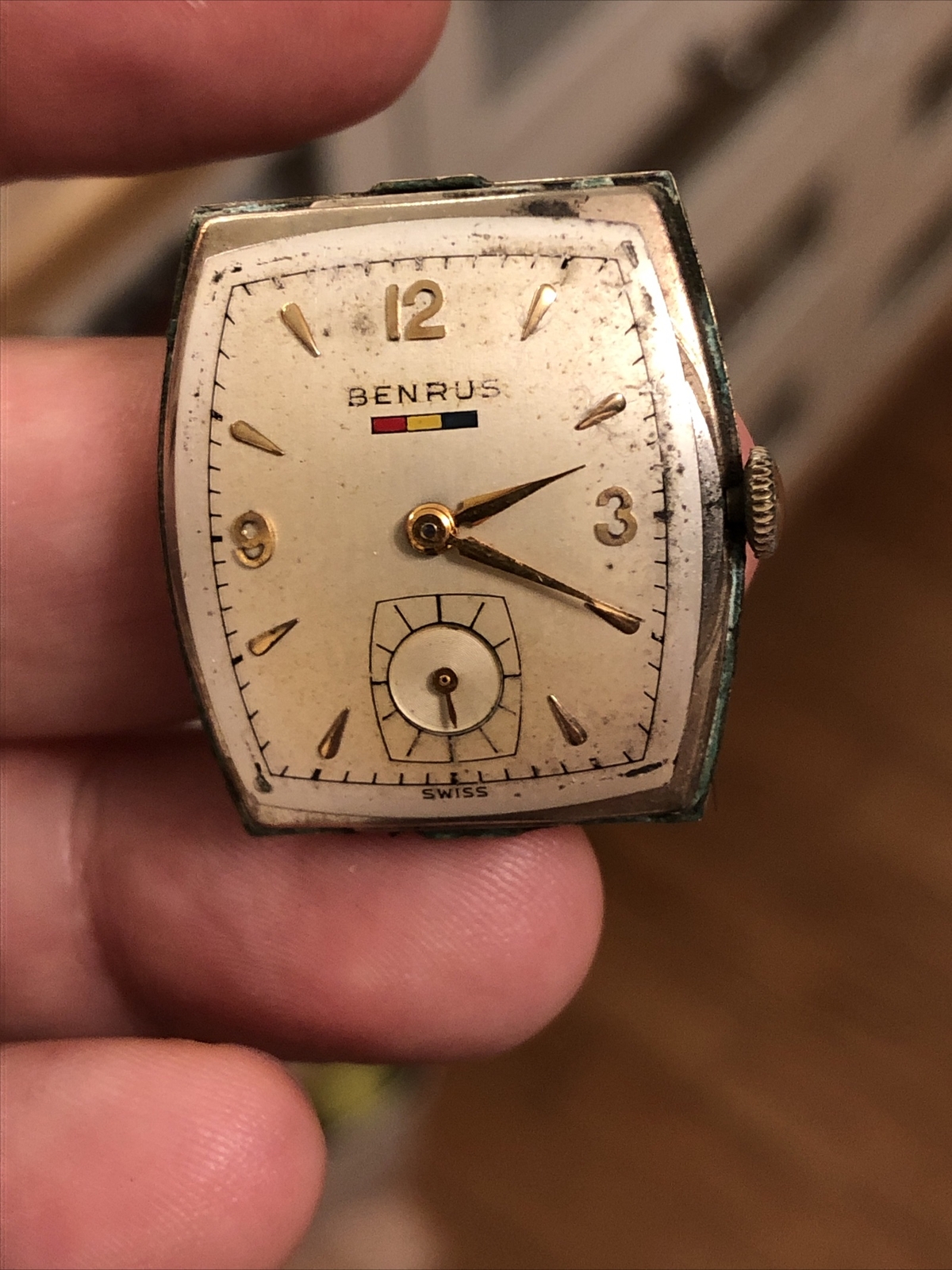 10K Gold Filled Benrus Tank style Vintage watch sub second Fancy lugs